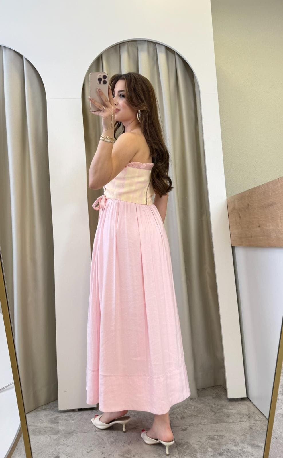 Siesta Pembe Ekose Desen Korse