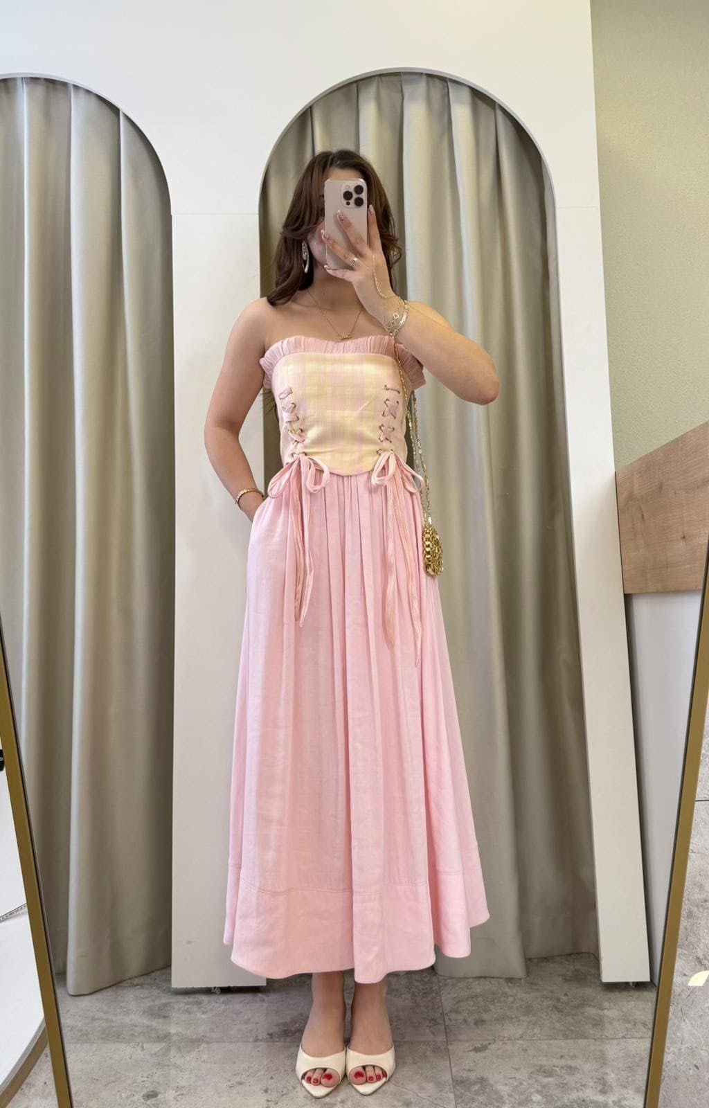 Siesta Pembe Ekose Desen Korse