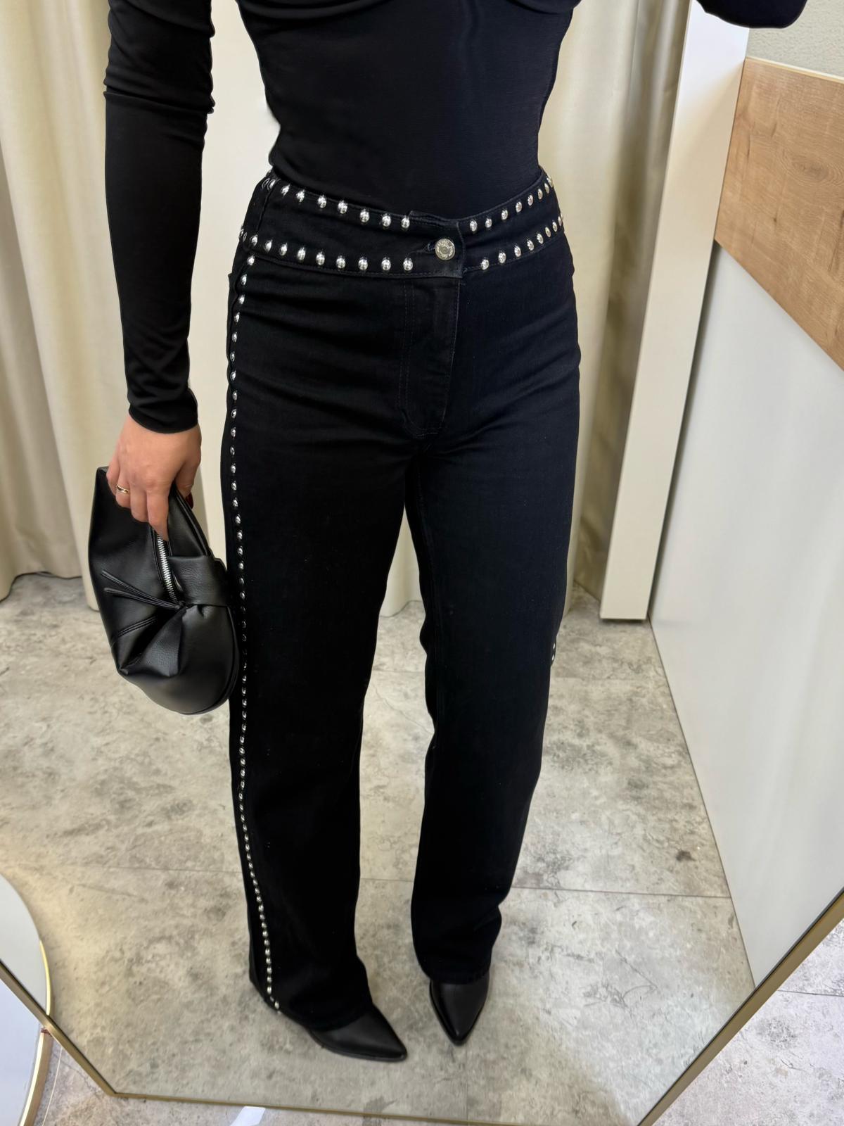 Siyah Zımbalı Wide Leg Jean