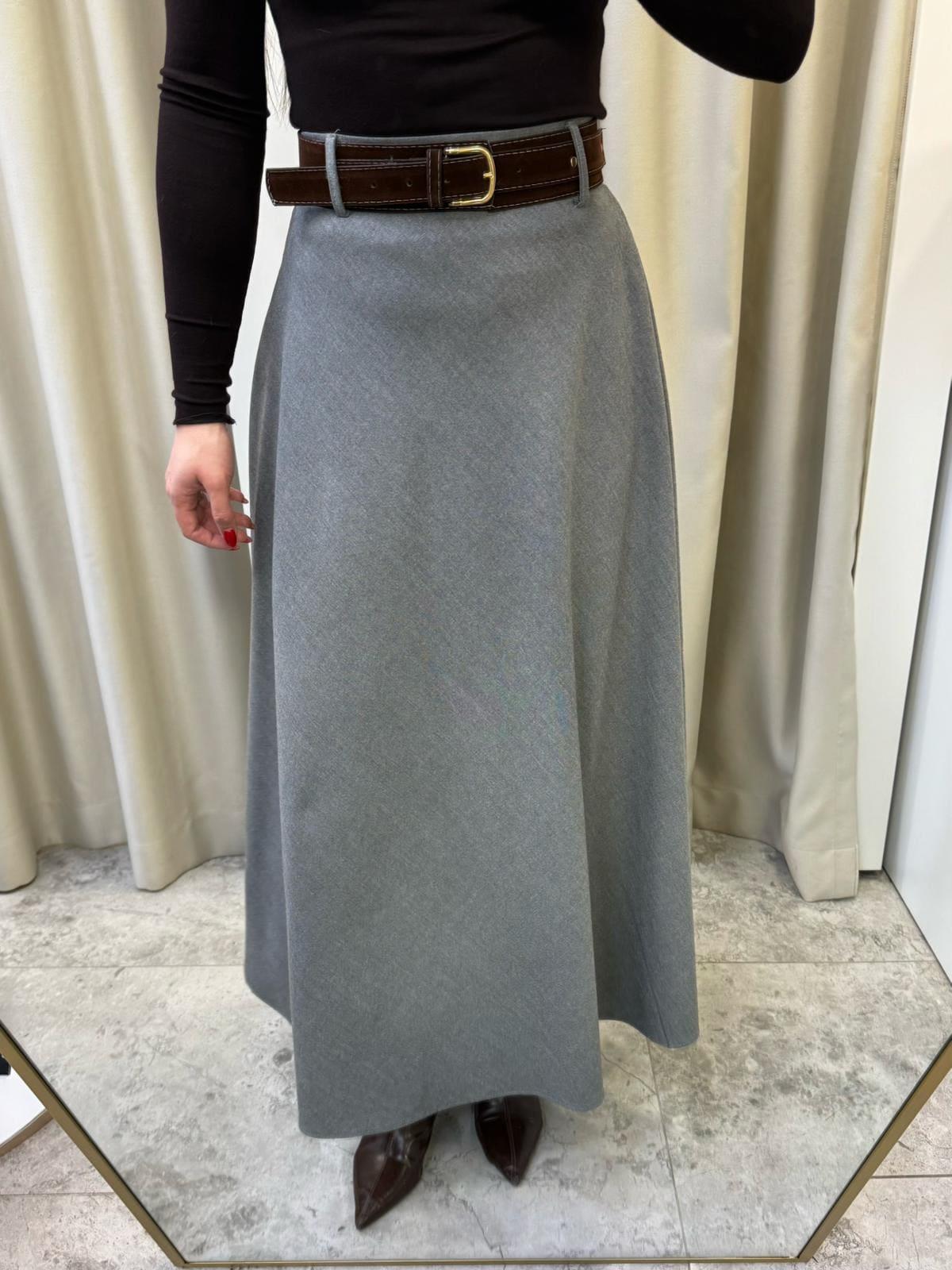 Sofia Kemerli Maxi Boy Etek Gri