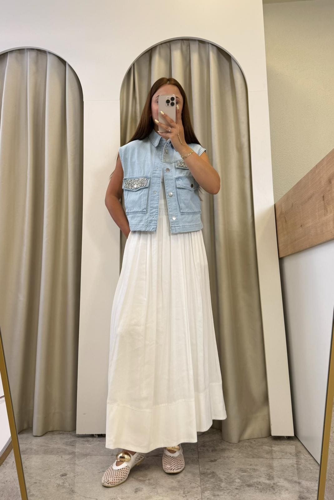 Solana Taşlı Marka Model Denim Yelek