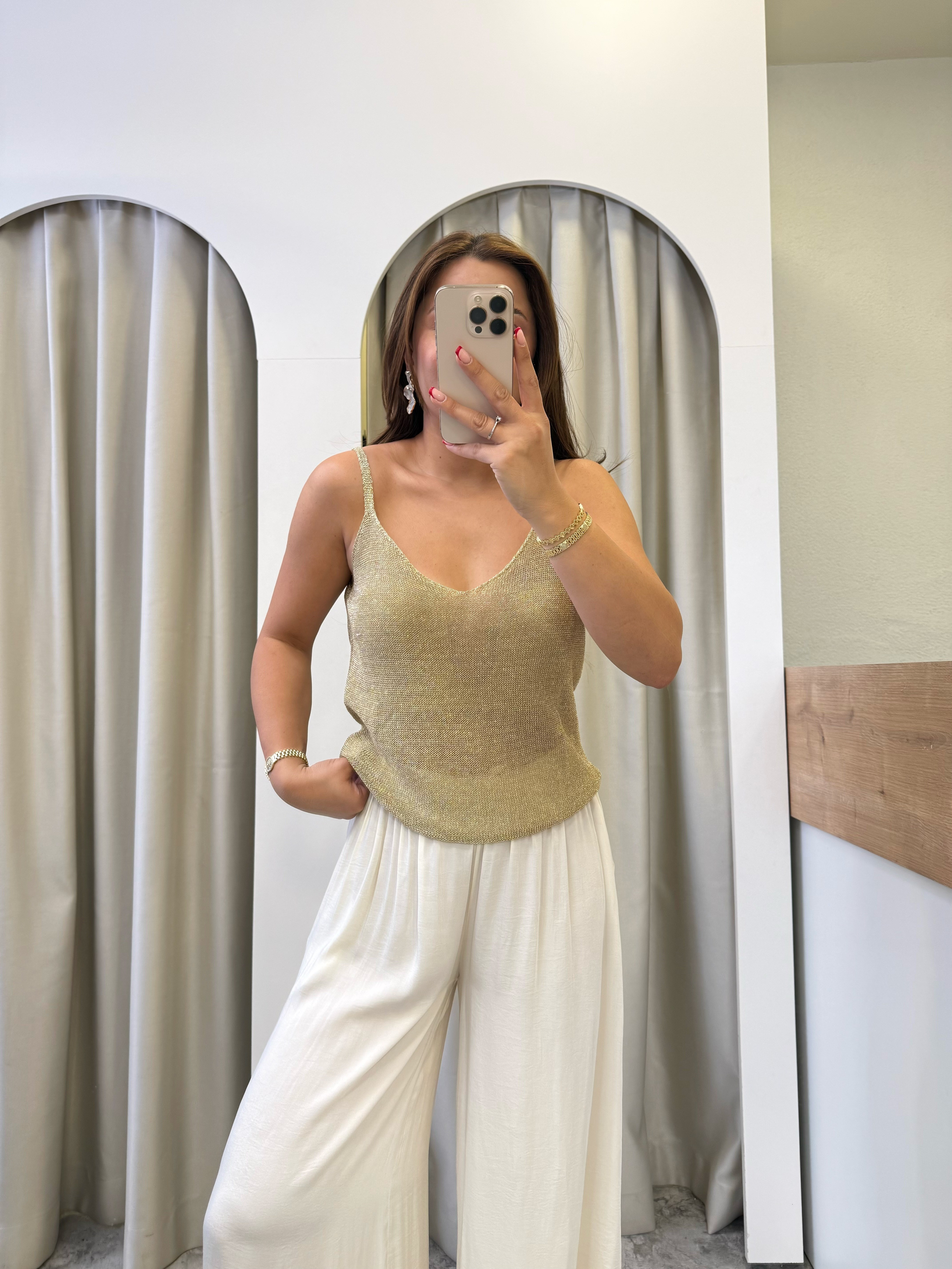 Sole Gold Işıltılı İp Askılı Triko