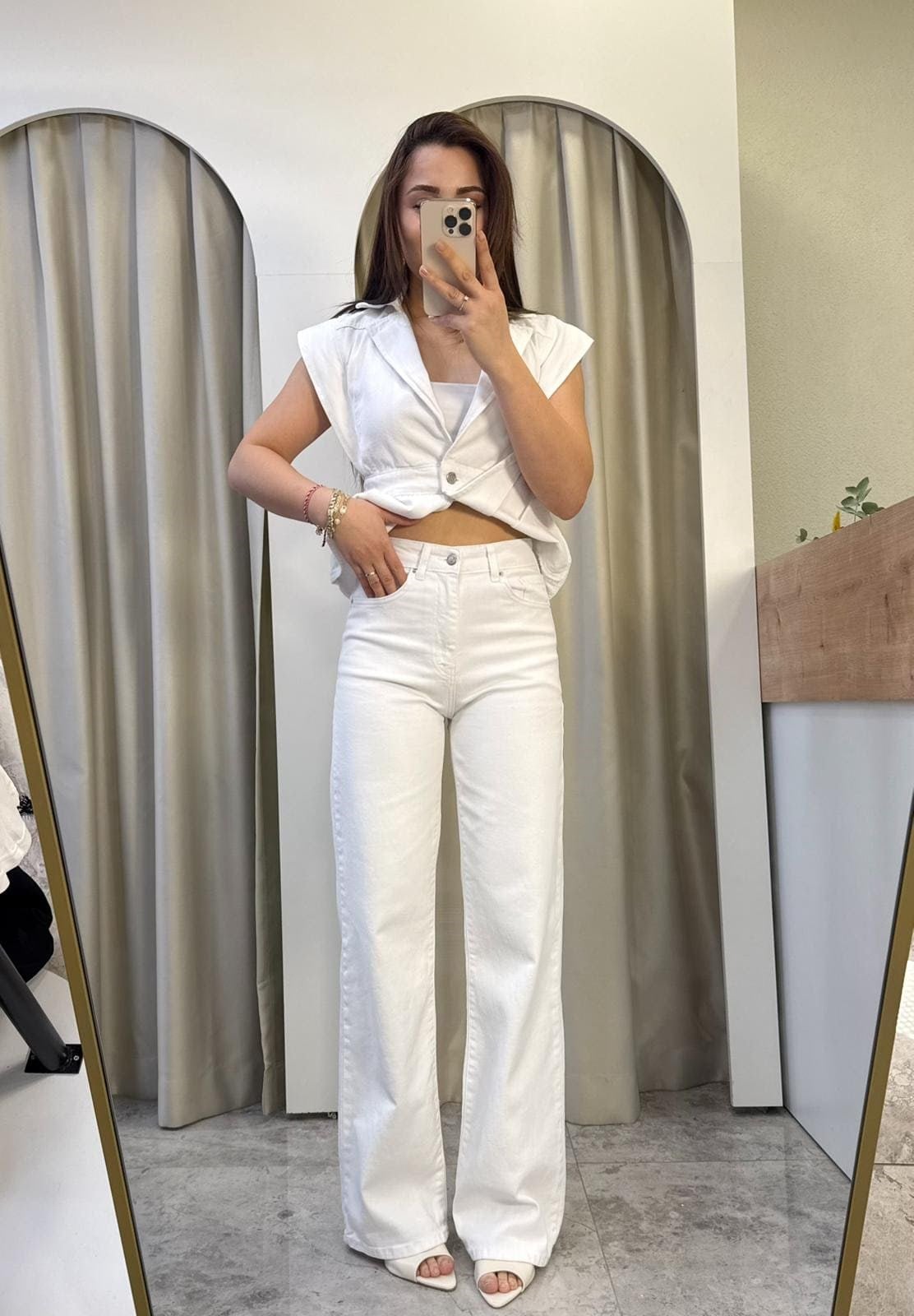 Steys Beyaz Straight Likralı Jean