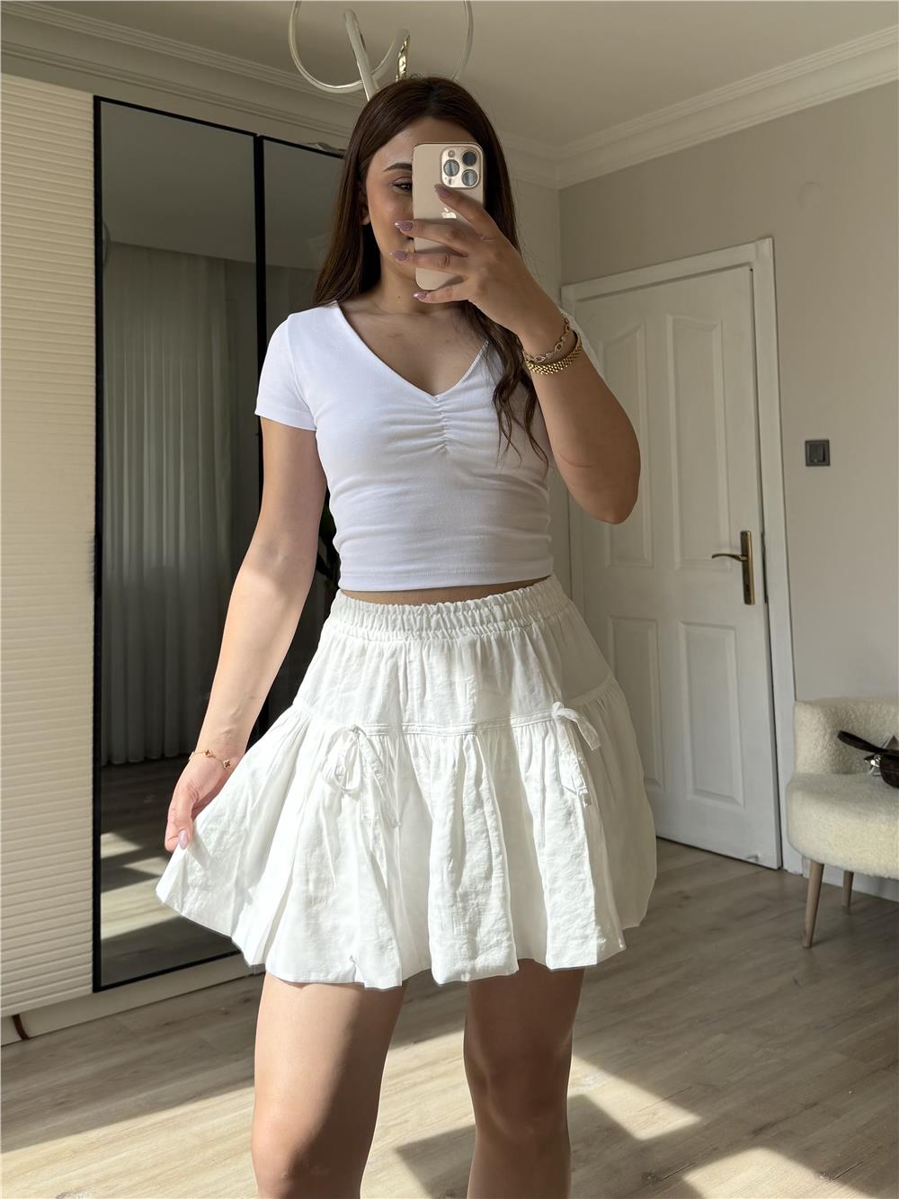 tensel mini şort etek-BEYAZ