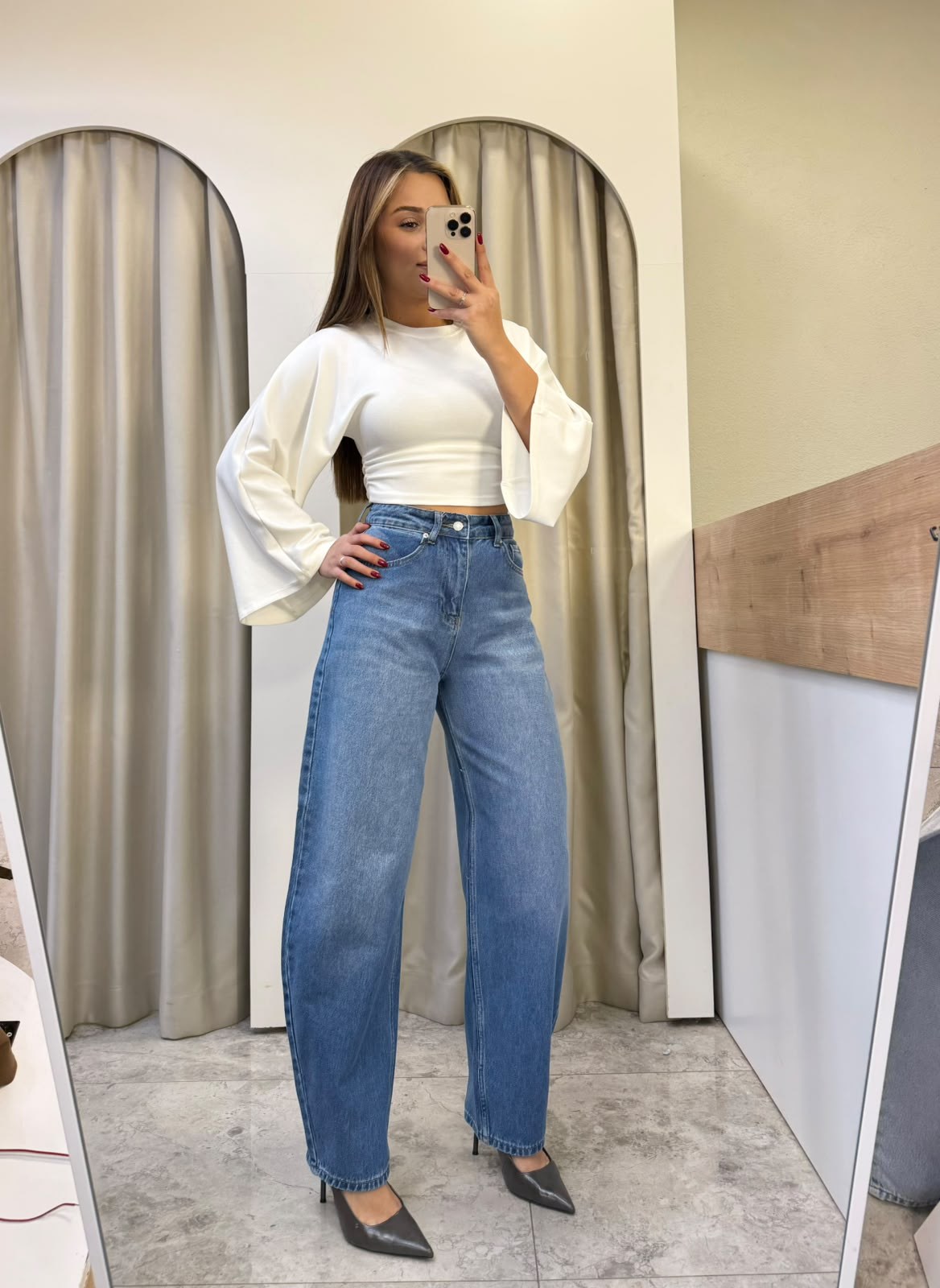 Teona Mavi Yüksel Bel Barrel Jean