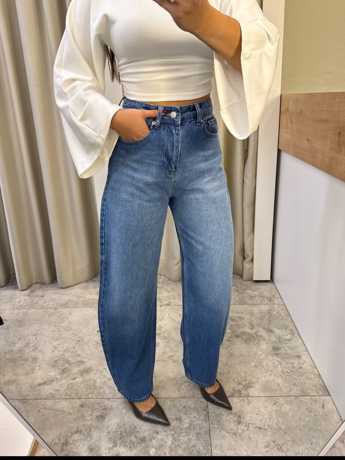 Teona Mavi Yüksel Bel Barrel Jean