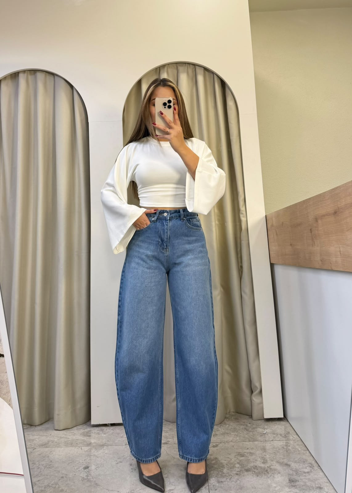 Teona Mavi Yüksel Bel Barrel Jean