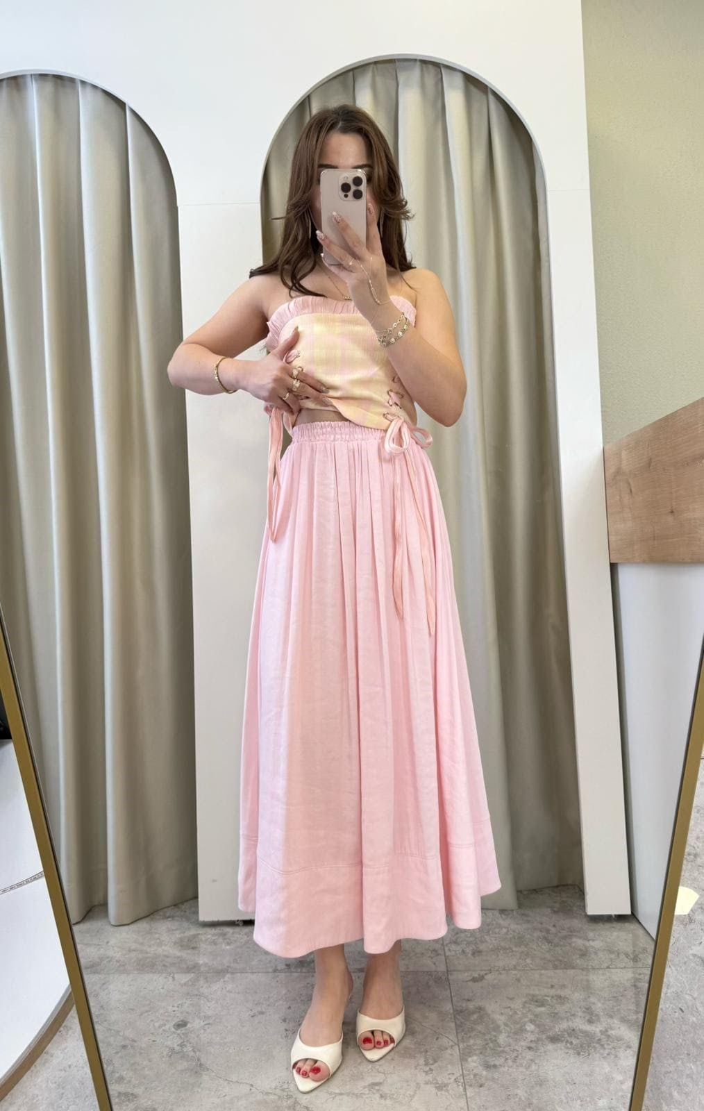 Vellia Pembe Astarlı Cepli Etek
