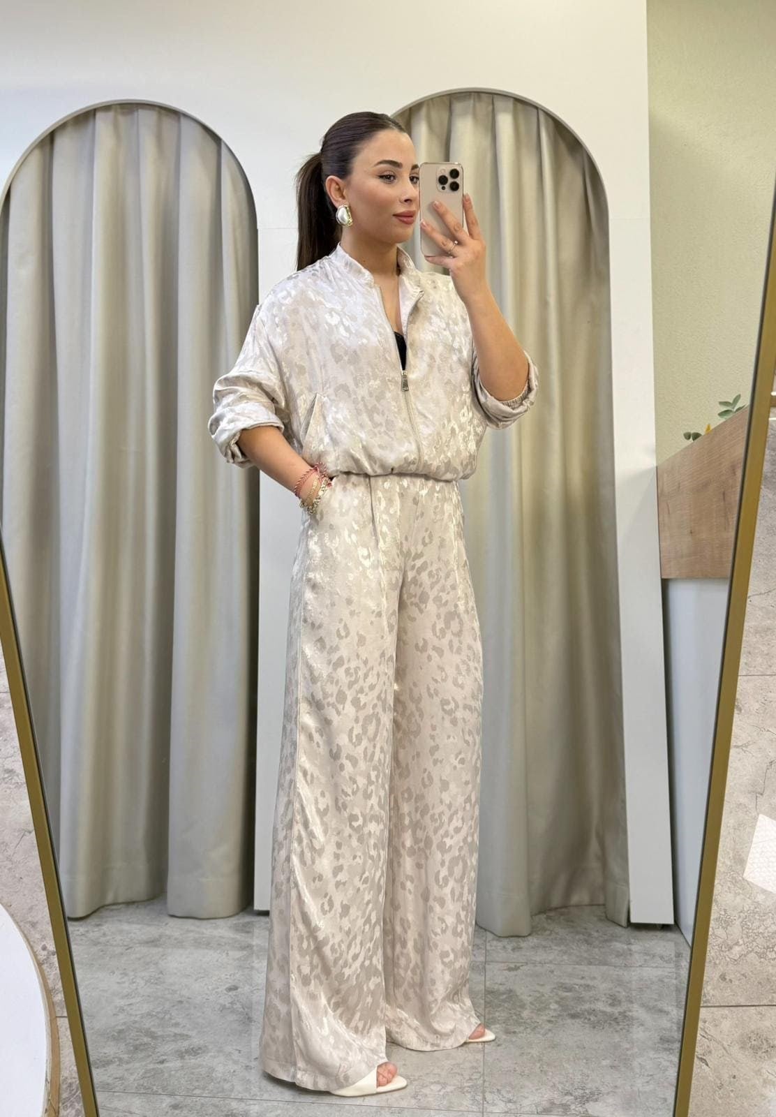 Vogue Bej Jakarlı Saten Takım