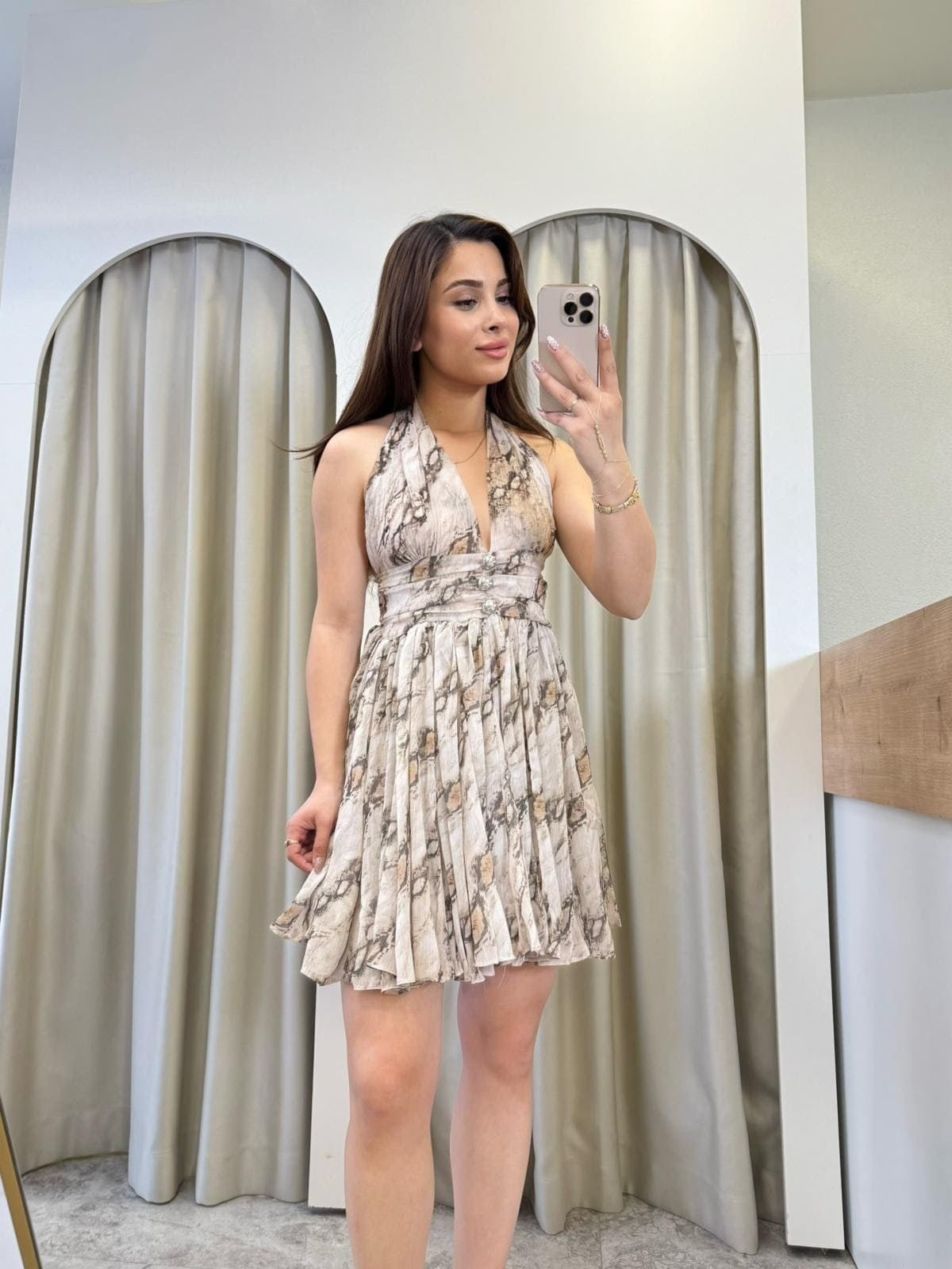 Warna Desenli Şifon Mini Elbise