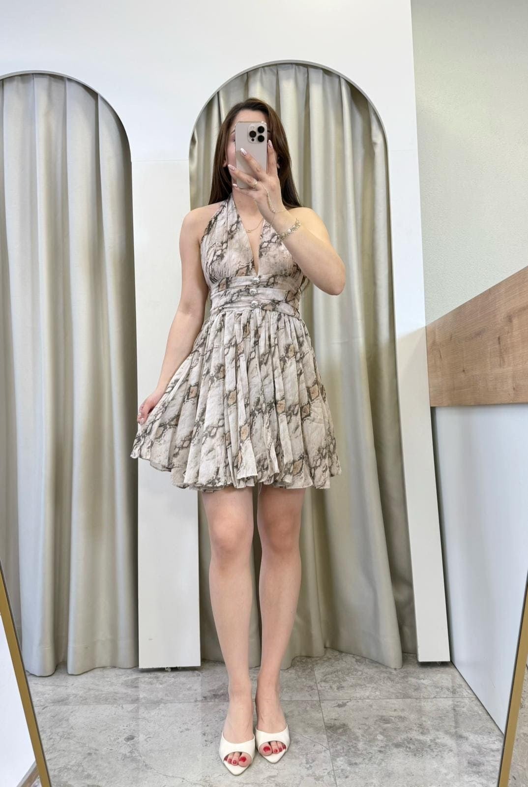 Warna Desenli Şifon Mini Elbise