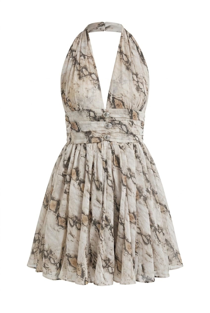 Warna Desenli Şifon Mini Elbise