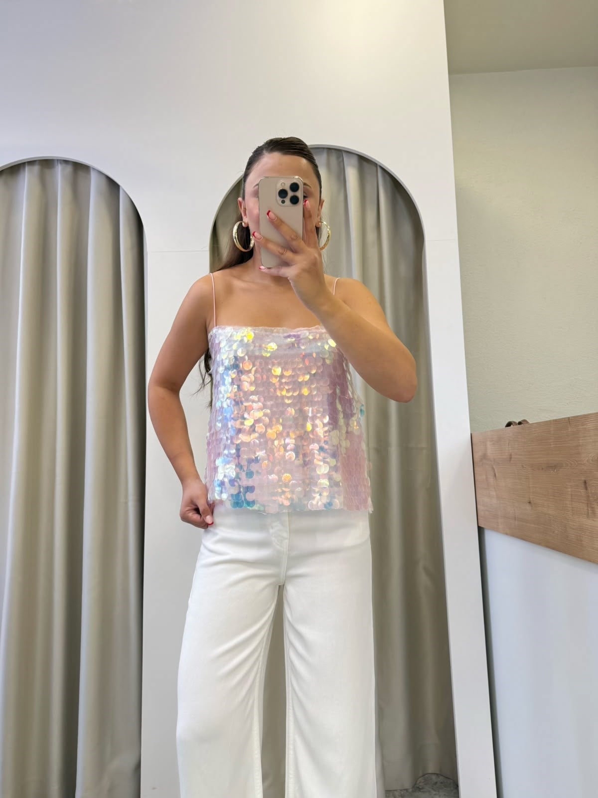 Wine Pembe Payetli İp Askılı Bluz