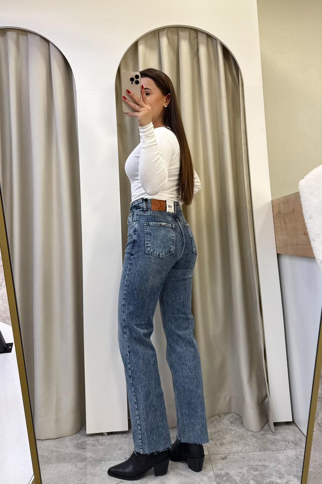 Yüksek Bel Likralı Boy Fit Jean