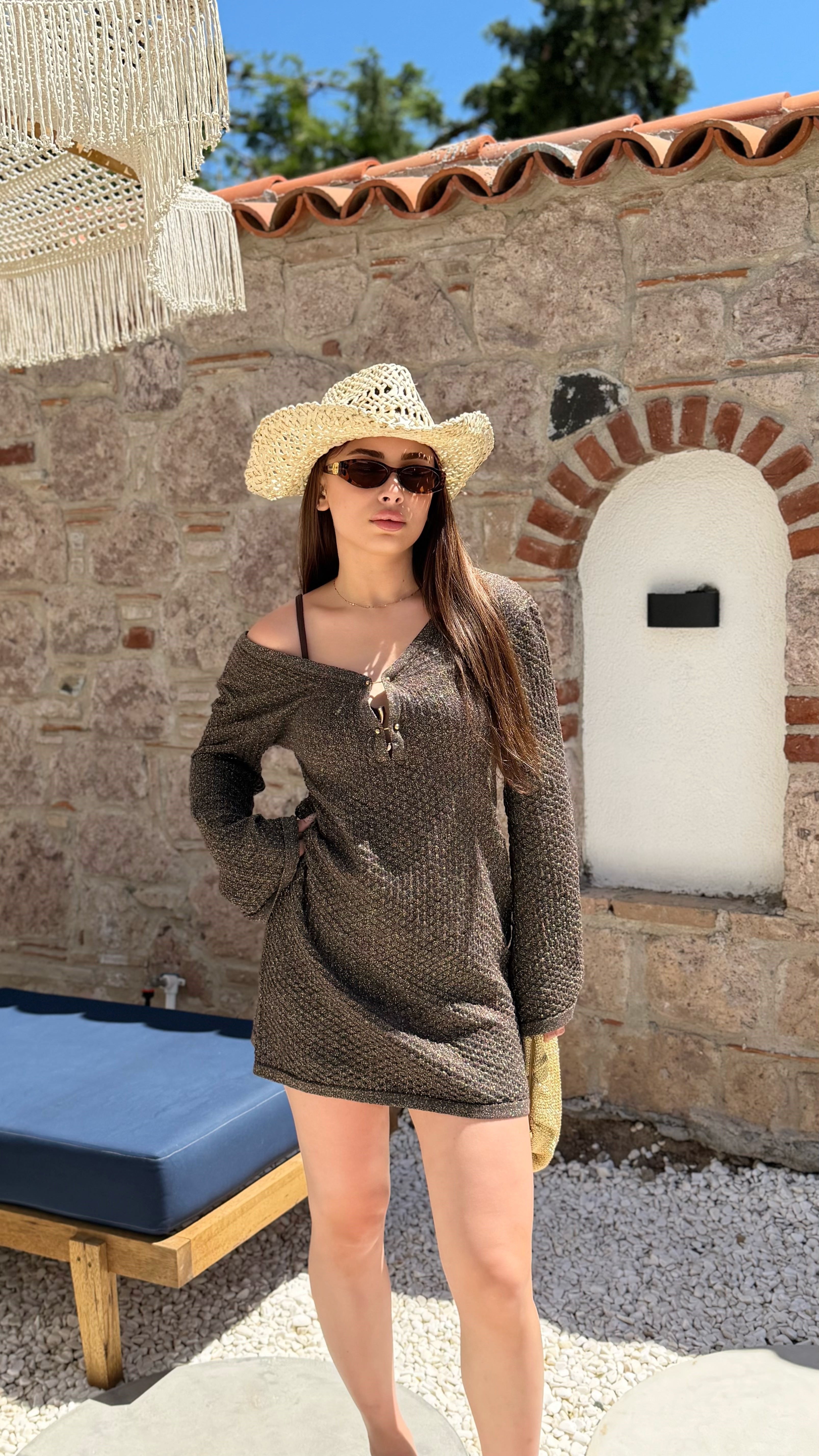 Zoya .Kahve Işıltılı Beachwear Elbise