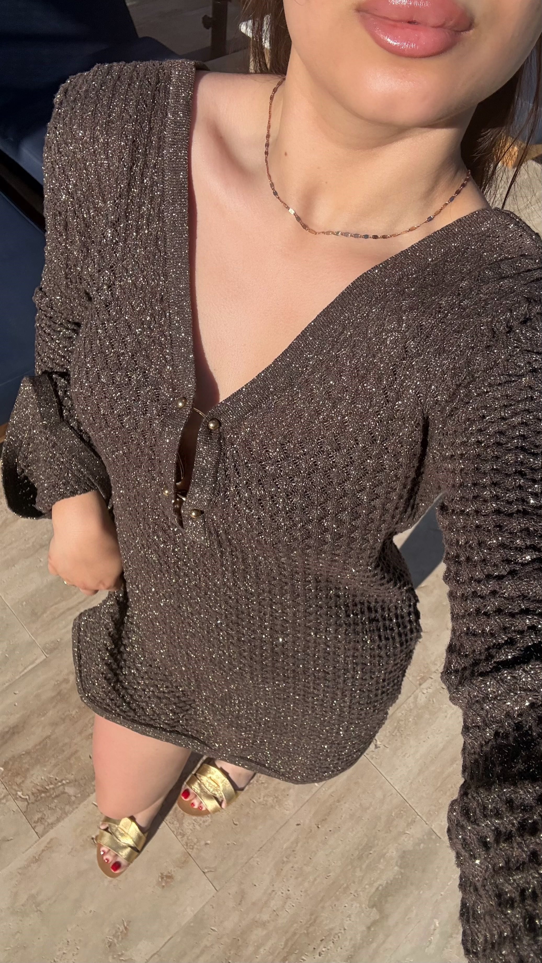 Zoya .Kahve Işıltılı Beachwear Elbise