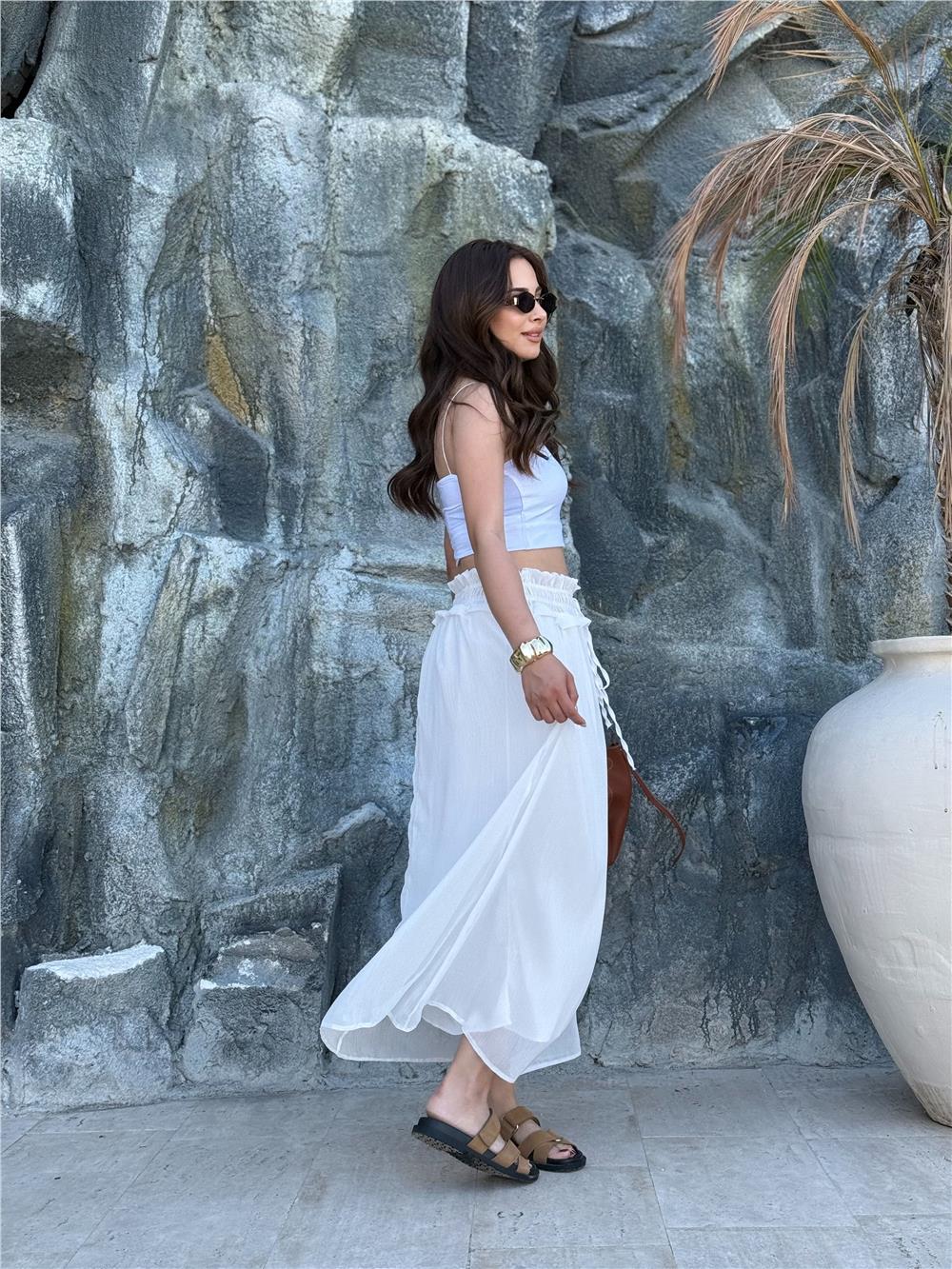 zra marka model şifon etek-BEYAZ