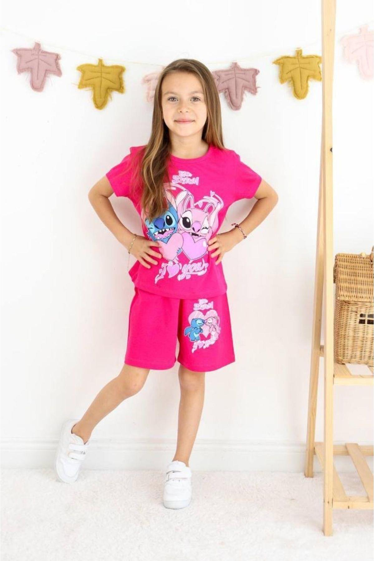 Karakter Baskılı T-shirt ve Şortlu Alt Üst Kız Çocuk Takım (3-12 Yaş)