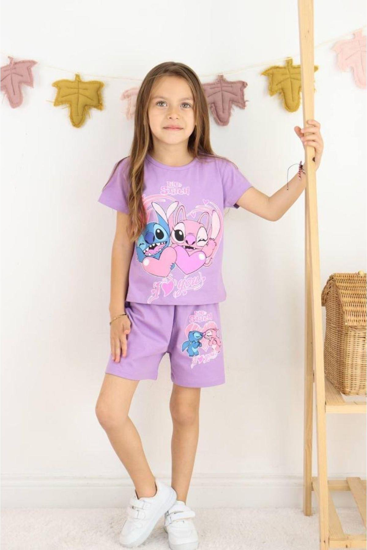 Karakter Baskılı T-shirt ve Şortlu Alt Üst Kız Çocuk Takım (3-12 Yaş)