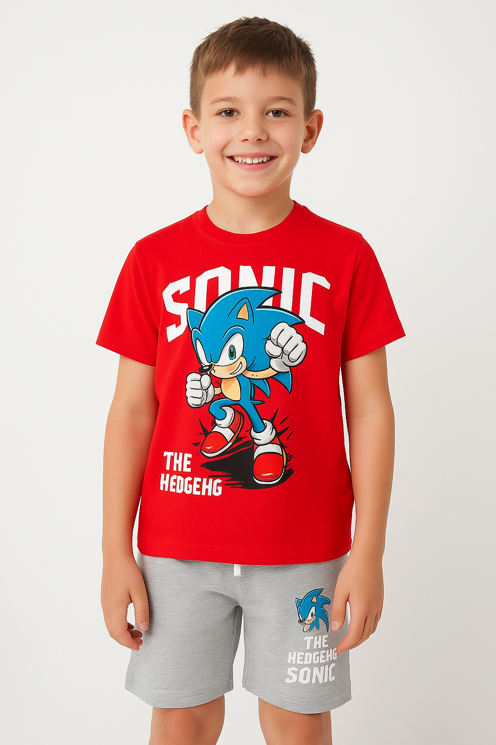 Karakter Desenli Tshirt ve Şortlu Alt Üst Erkek Çocuk Takım