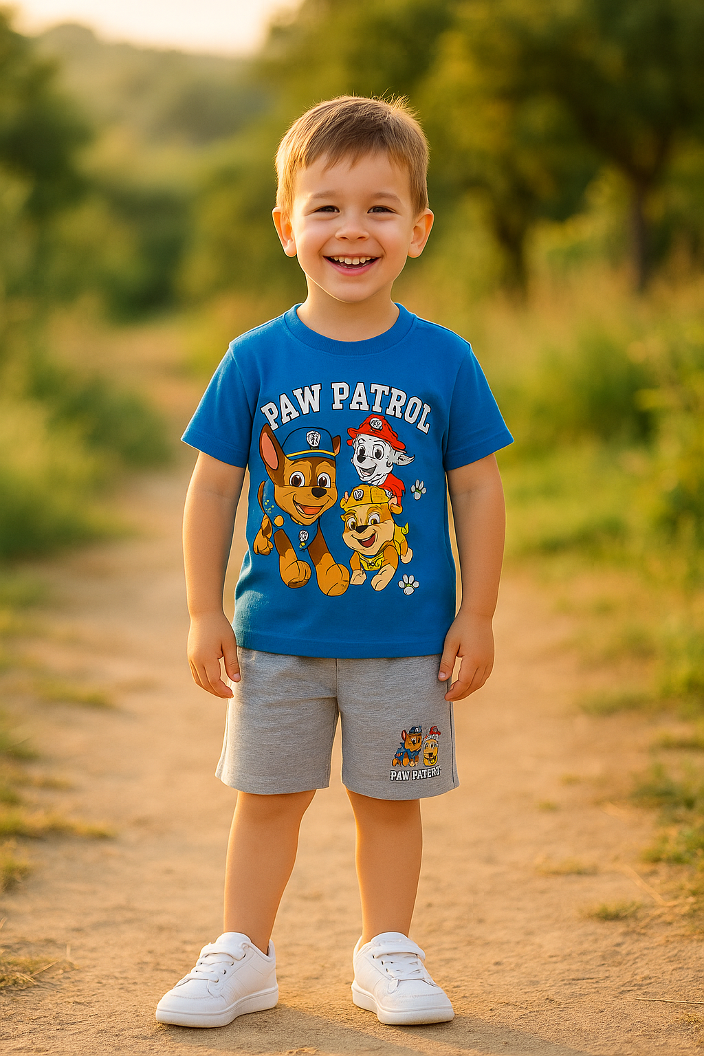 Karakter Desenli Tshirt ve Şortlu Alt Üst Erkek Çocuk Takım