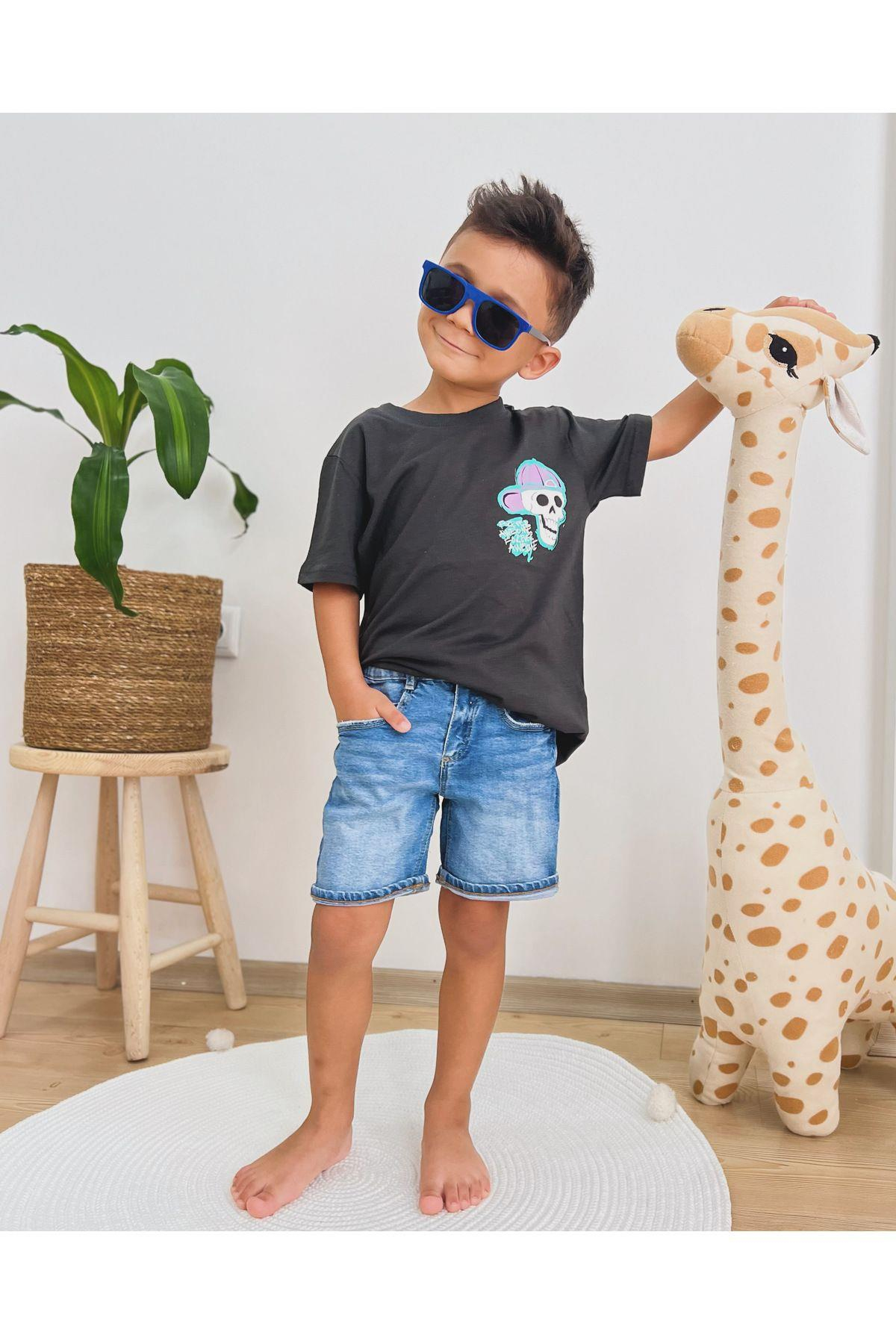 Kurukafa Baskılı Erkek Siyah Sırt Baskılı Tshirt