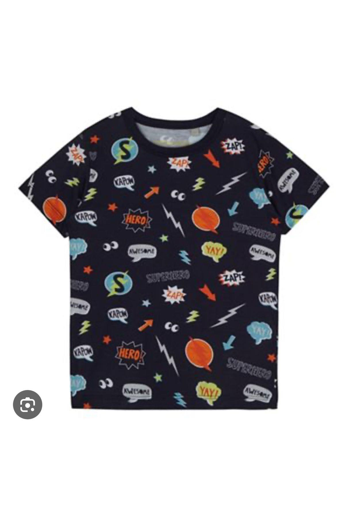 Süper Hero Baskılı Lacivert Tshirt