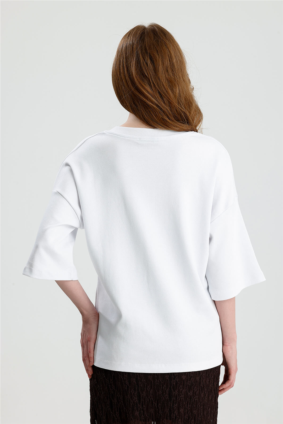 Beyaz  V Yaka Over Tshirt