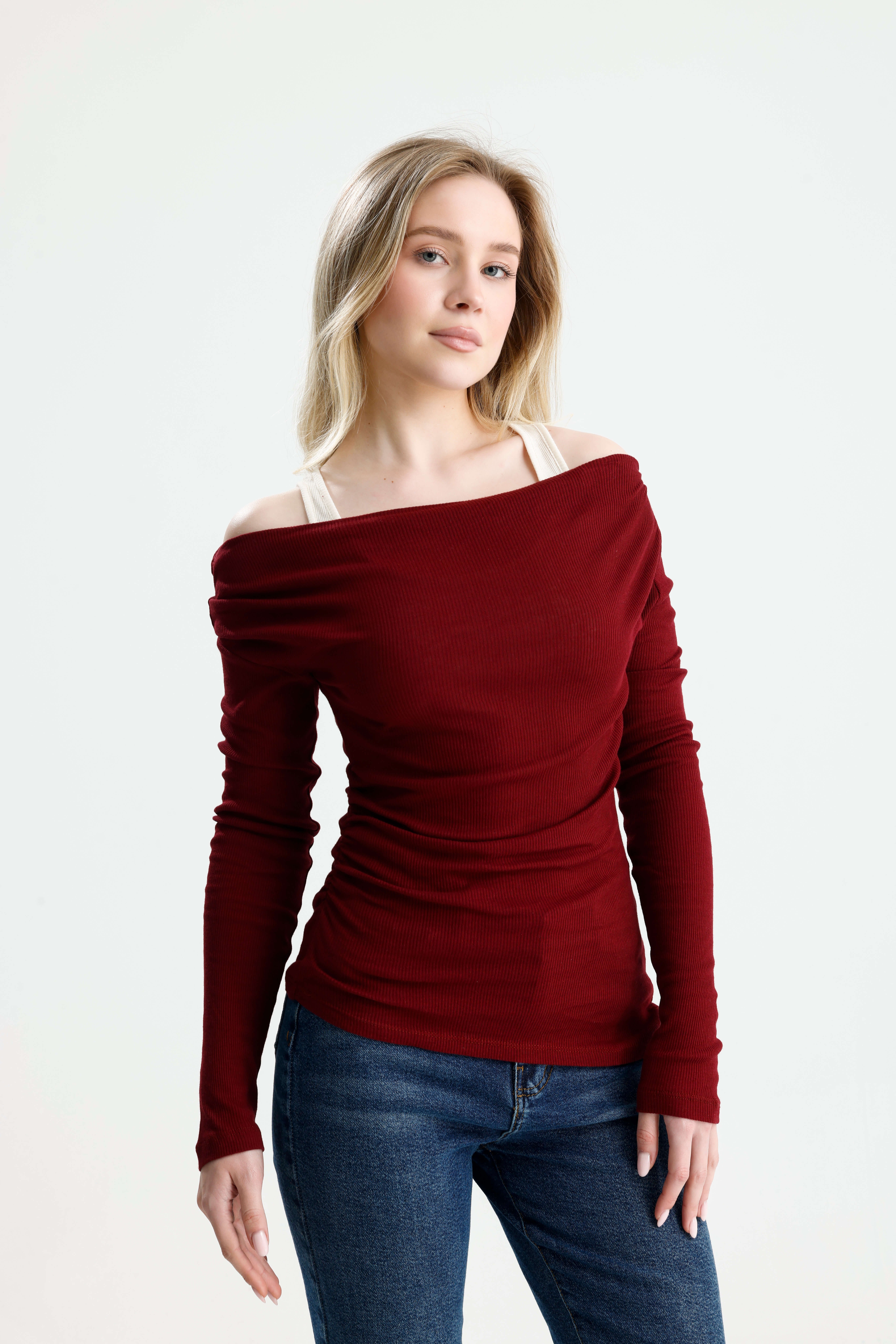 Bordo Atletli  Kayık Yaka Basic