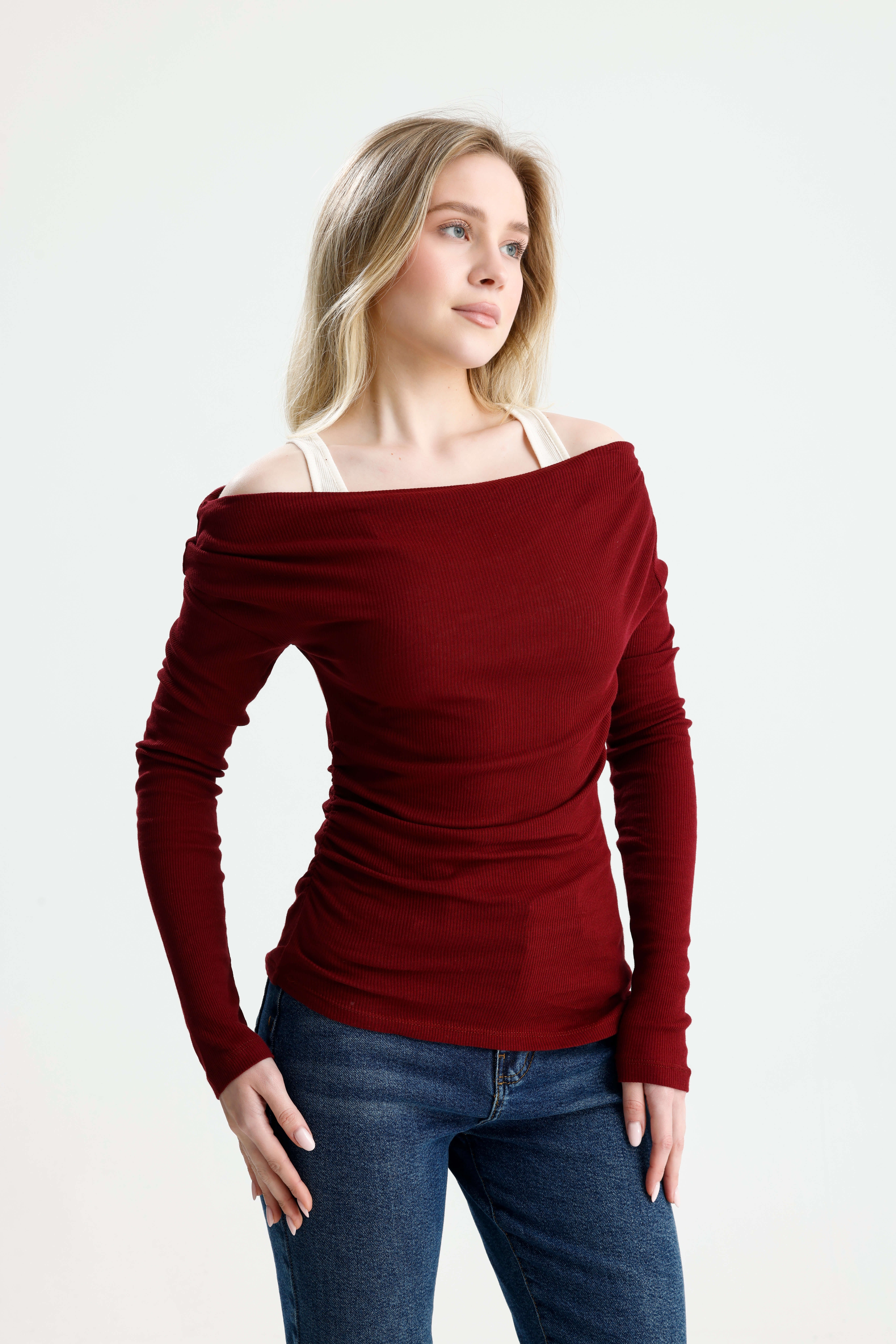 Bordo Atletli  Kayık Yaka Basic