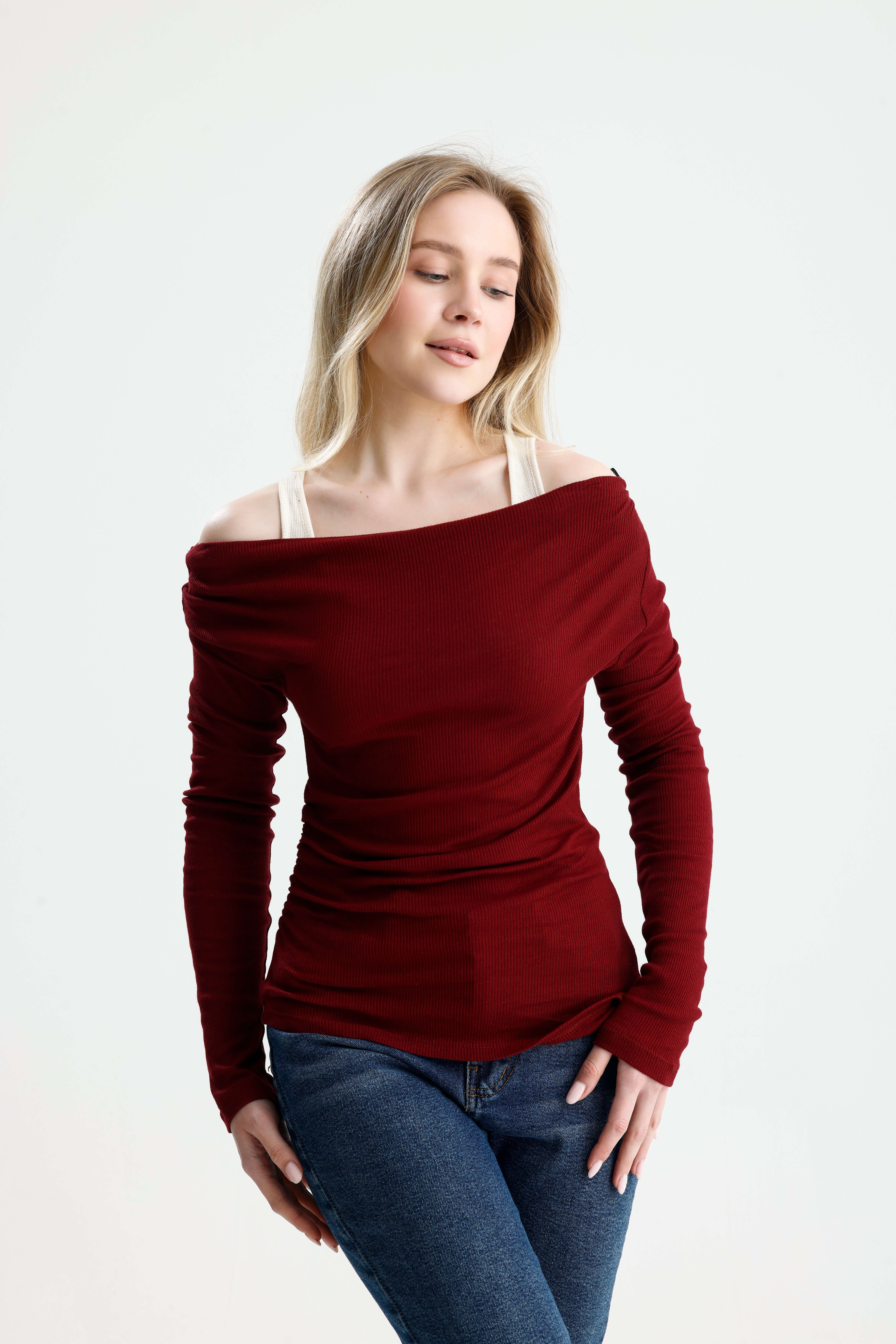 Bordo Atletli  Kayık Yaka Basic