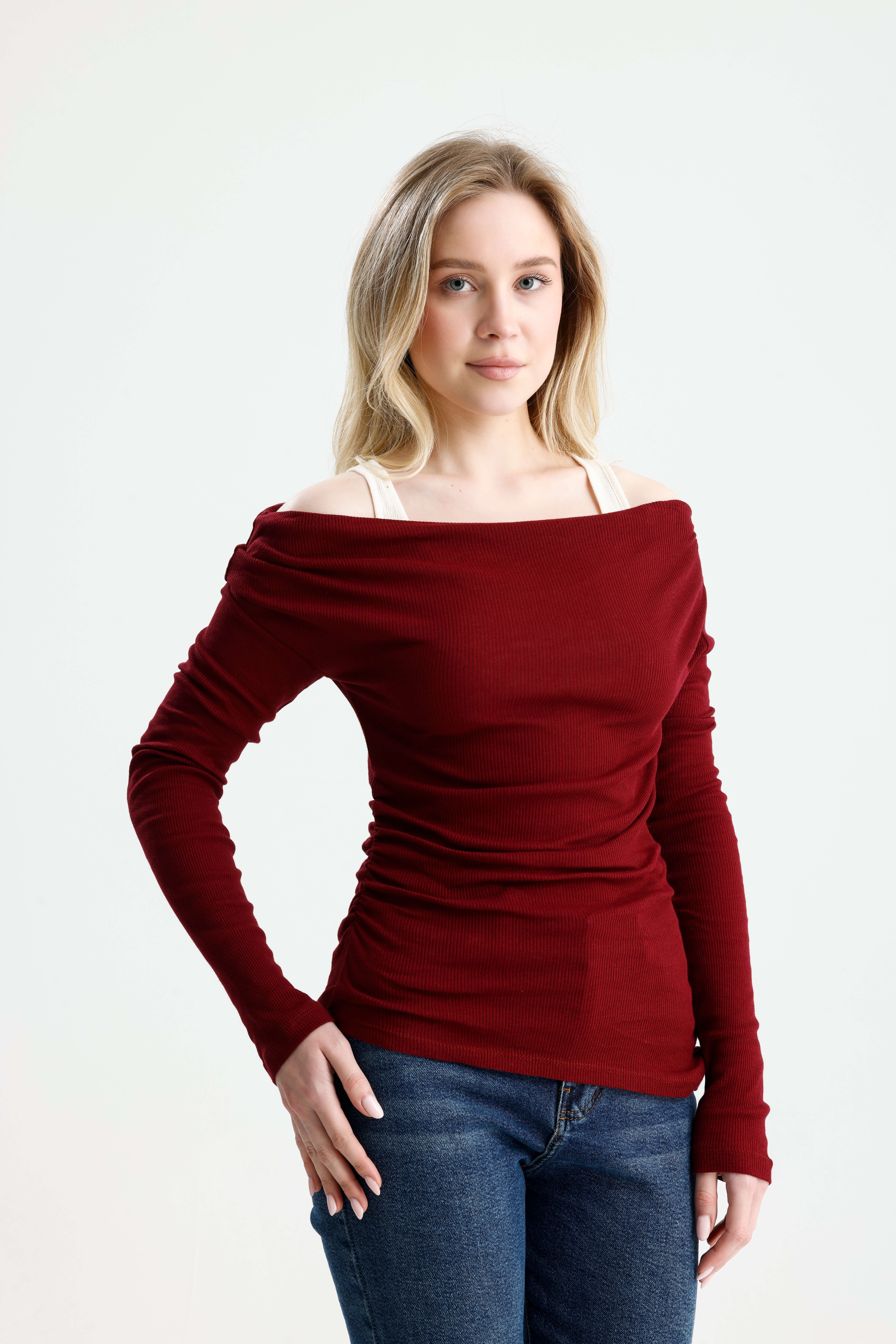 Bordo Atletli  Kayık Yaka Basic