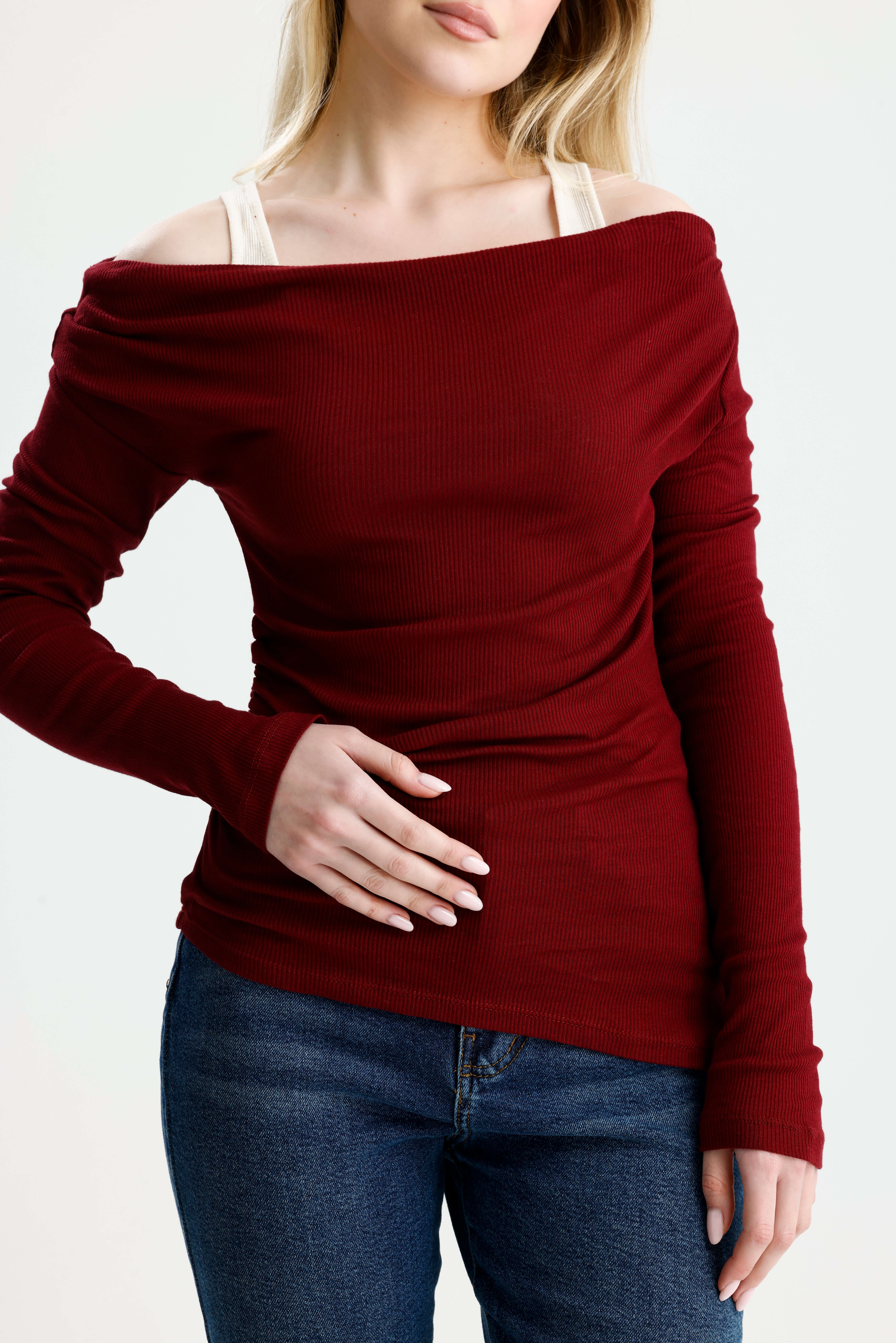 Bordo Atletli  Kayık Yaka Basic