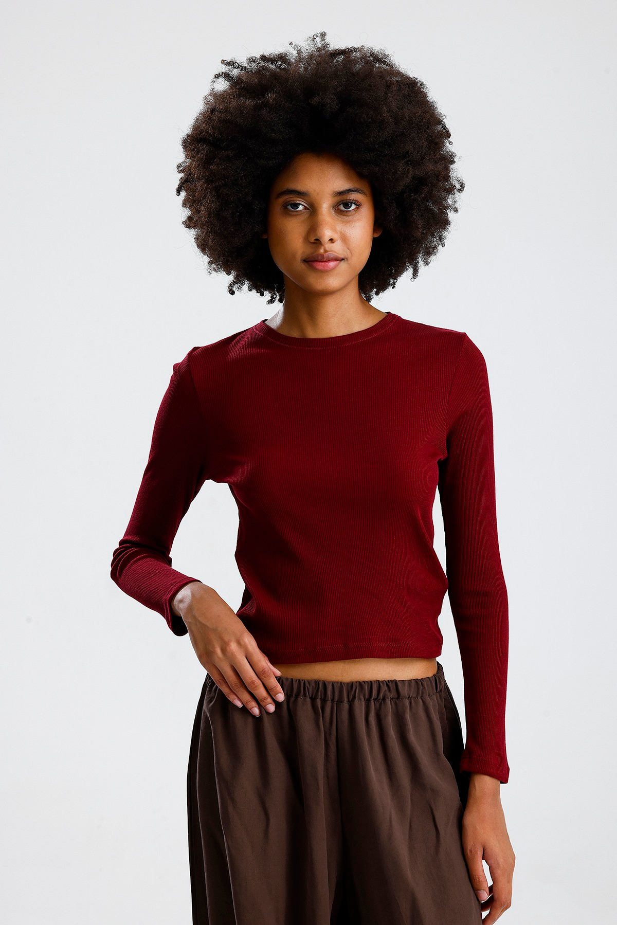 Bordo Uzun Kol Basic Tshirt