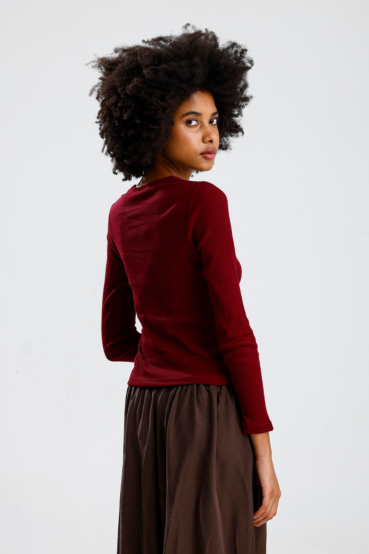 Bordo Uzun Kol Basic Tshirt