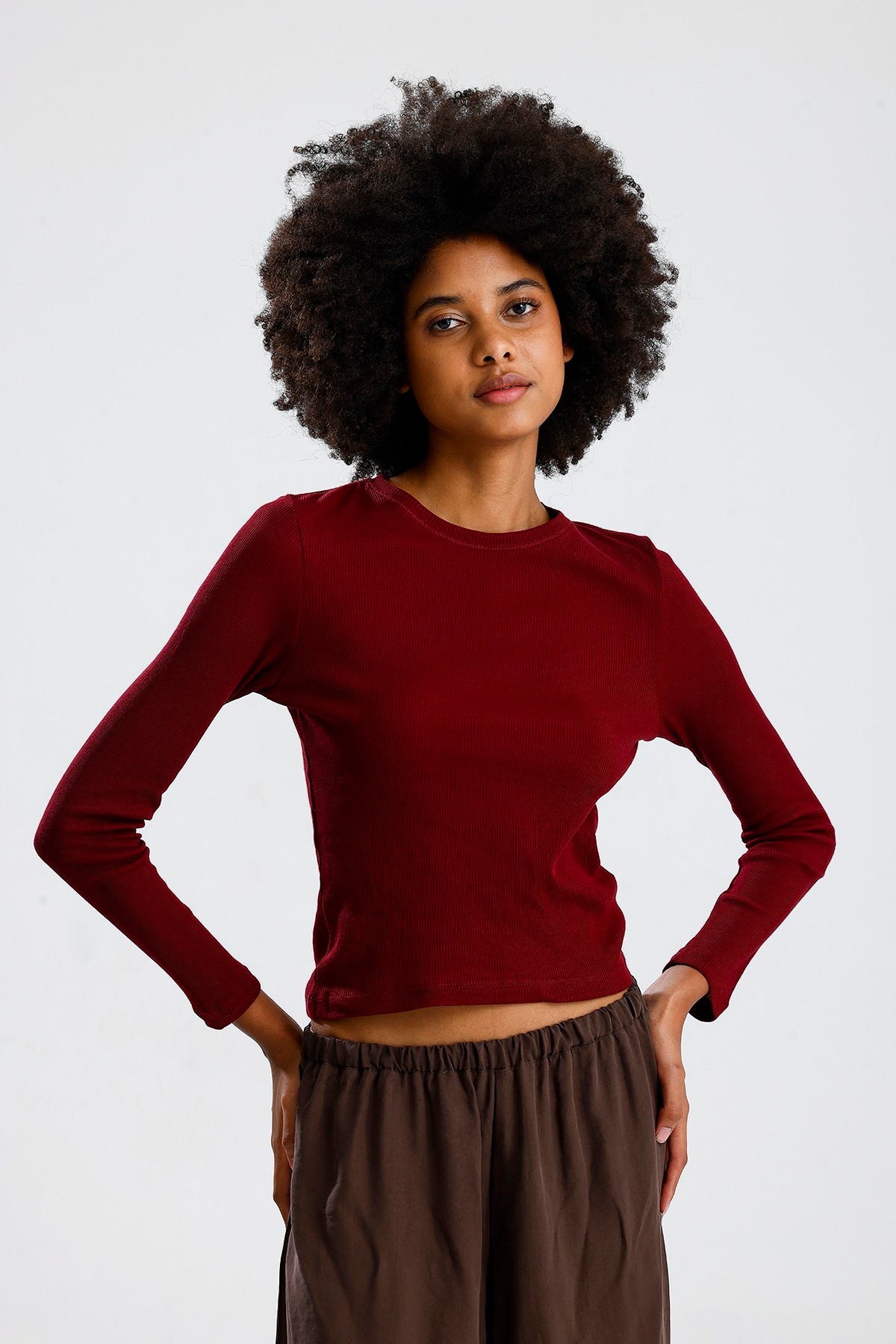 Bordo Uzun Kol Basic Tshirt