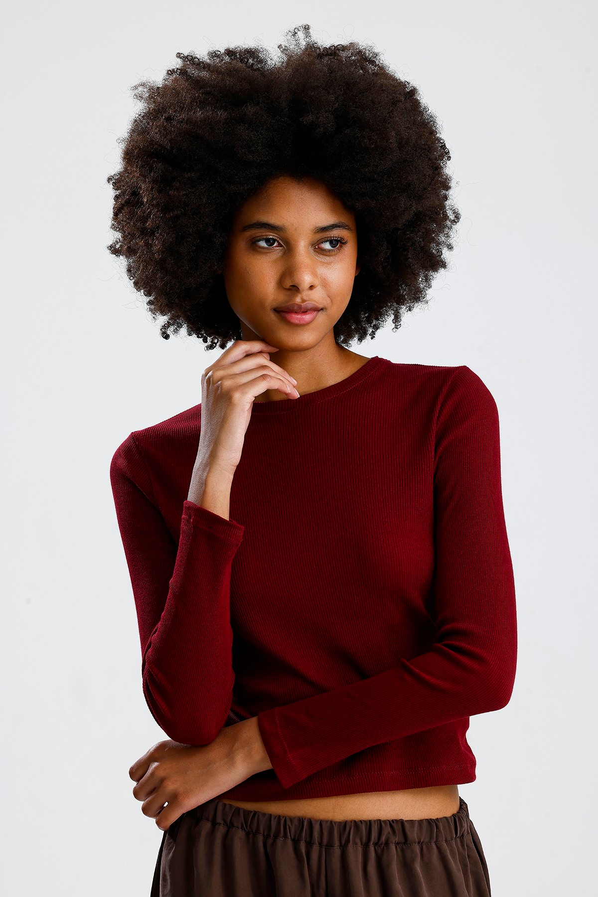 Bordo Uzun Kol Basic Tshirt