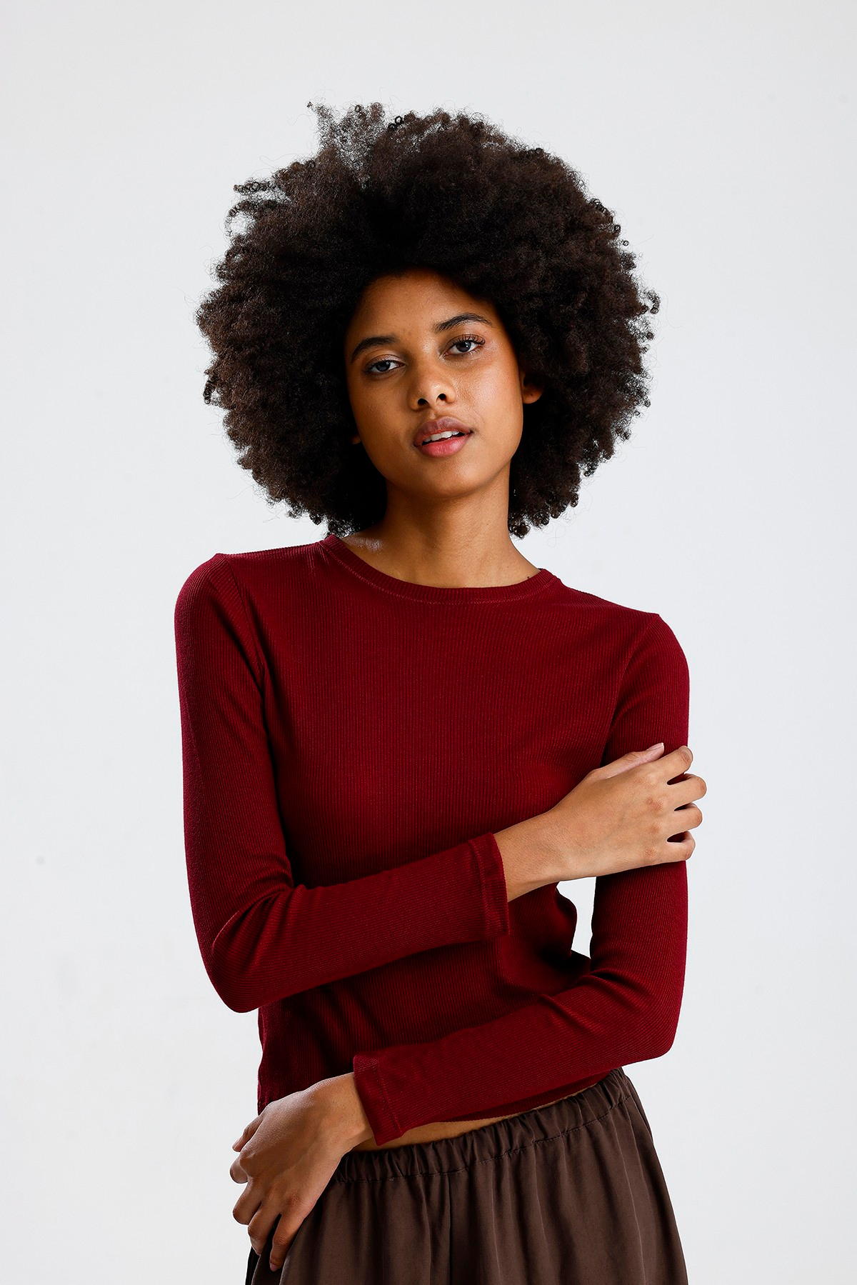 Bordo Uzun Kol Basic Tshirt