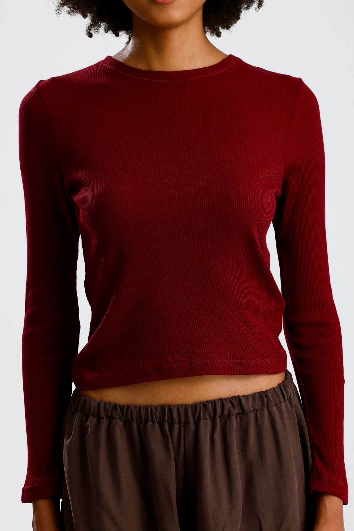 Bordo Uzun Kol Basic Tshirt