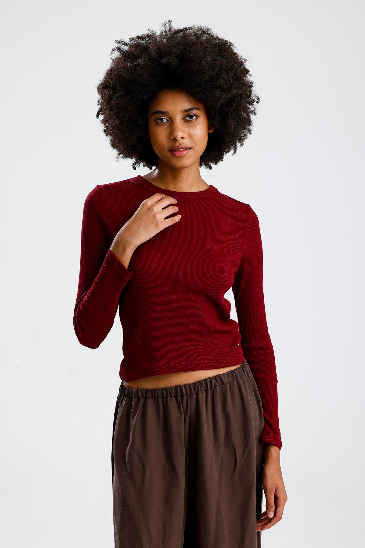 Bordo Uzun Kol Basic Tshirt