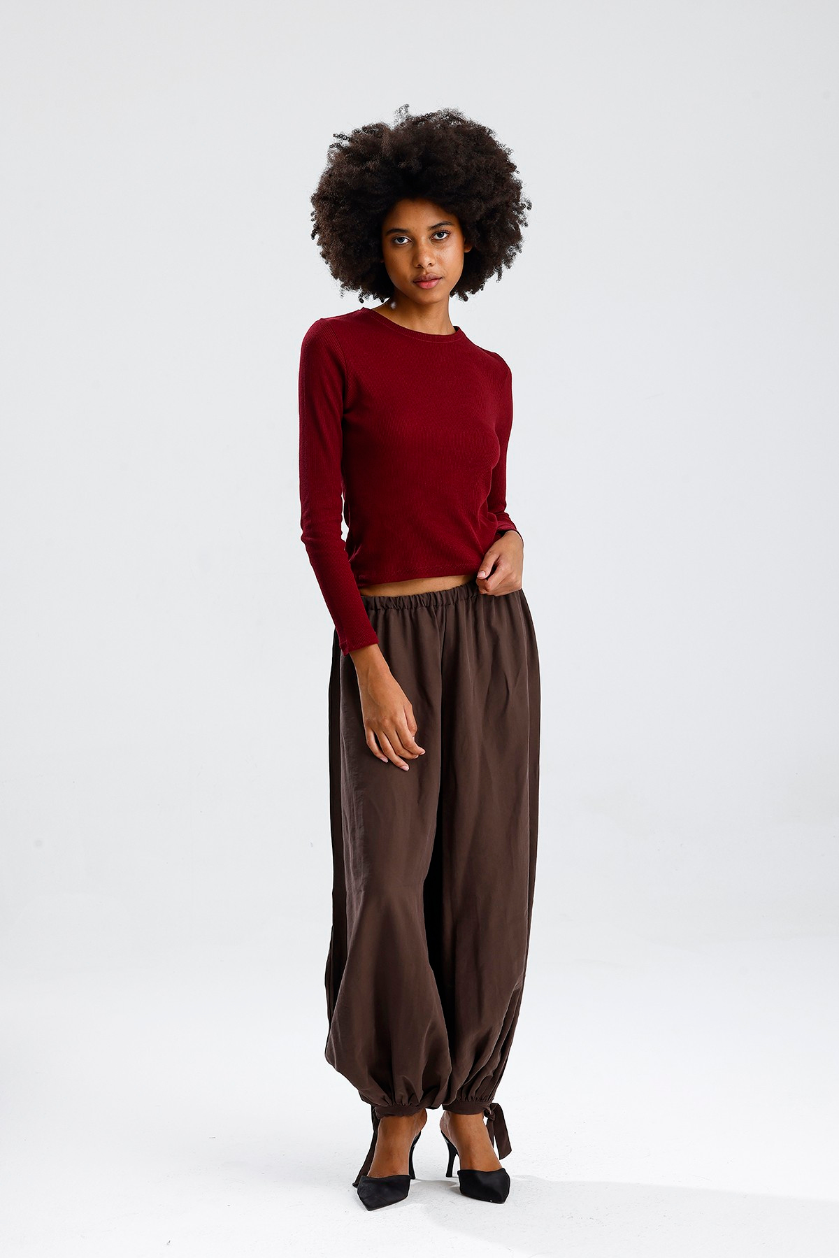Bordo Uzun Kol Basic Tshirt