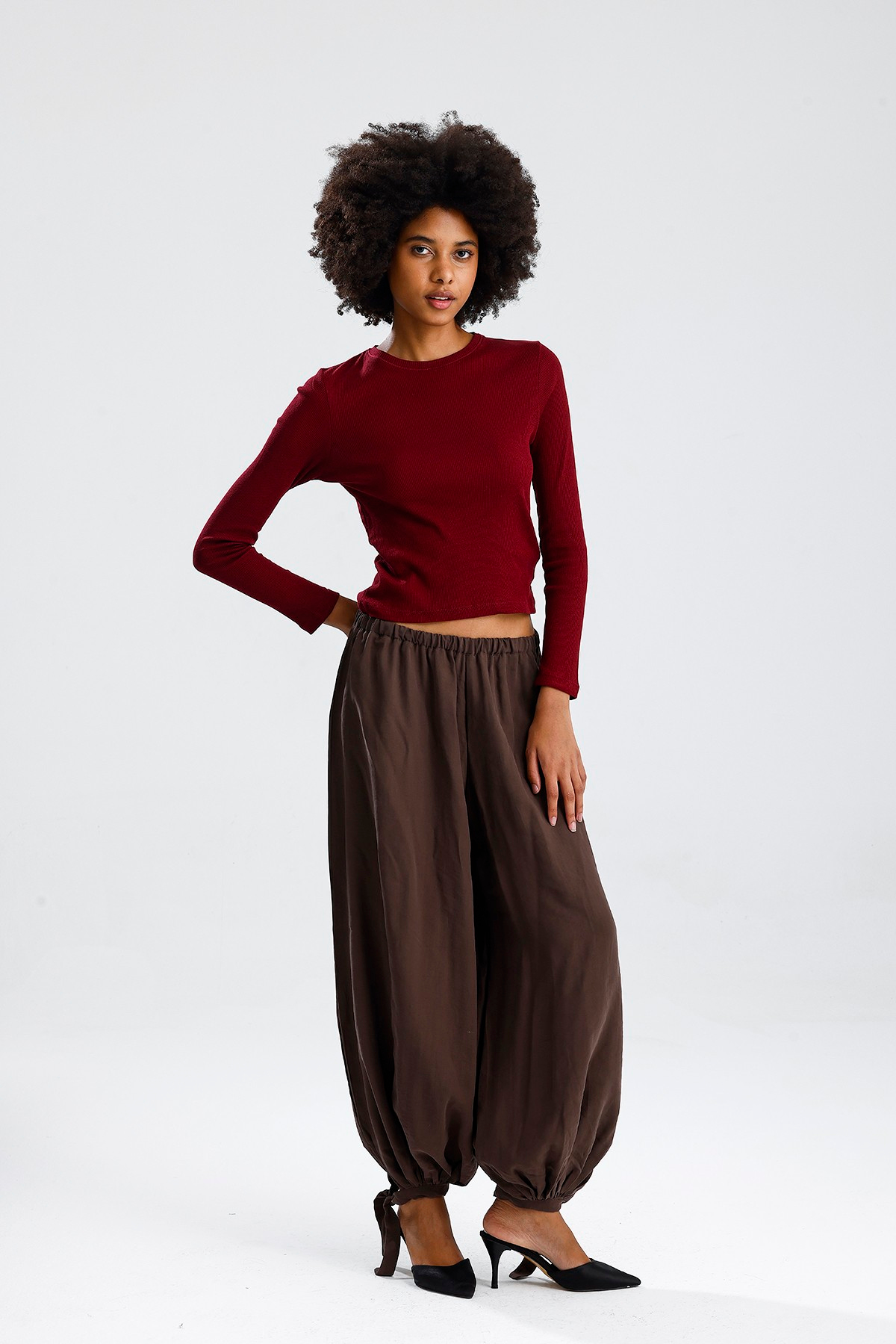 Bordo Uzun Kol Basic Tshirt