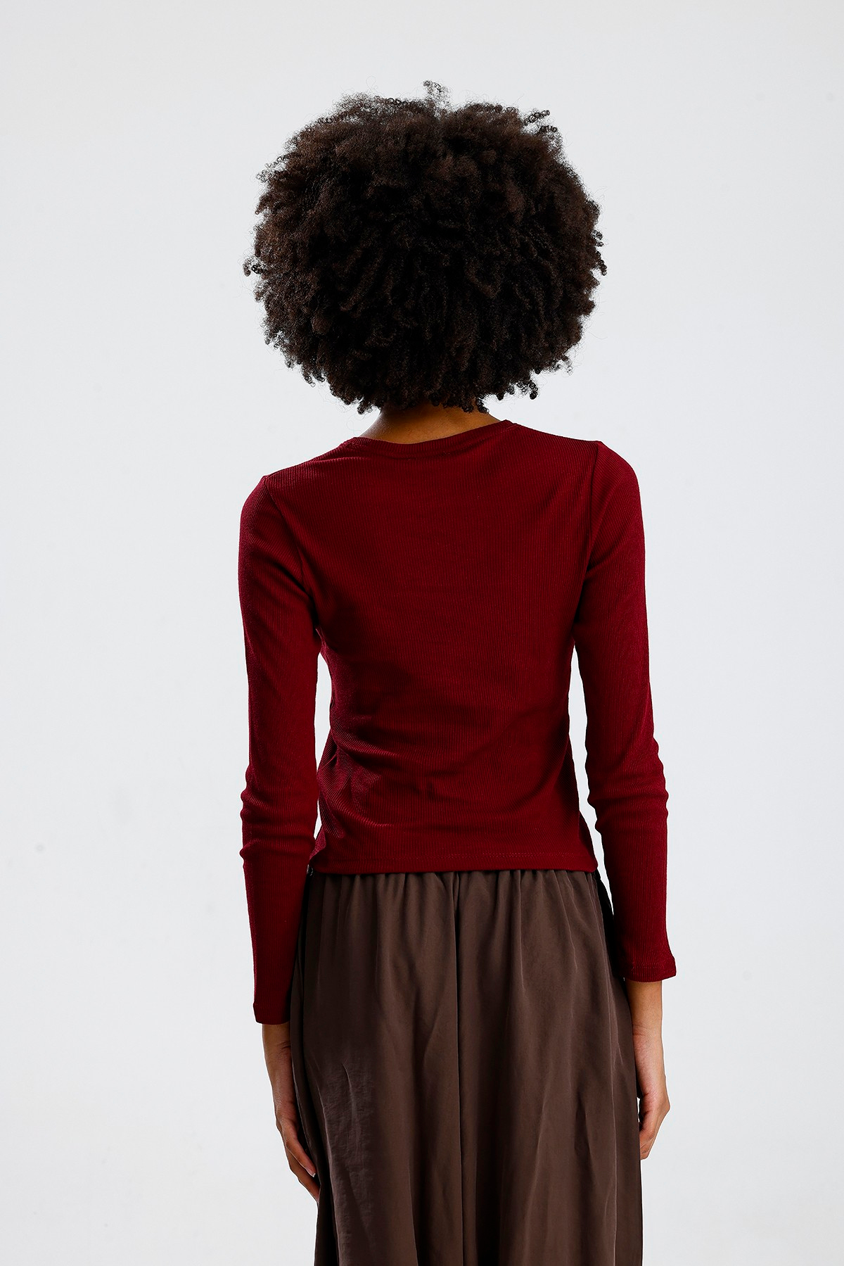 Bordo Uzun Kol Basic Tshirt