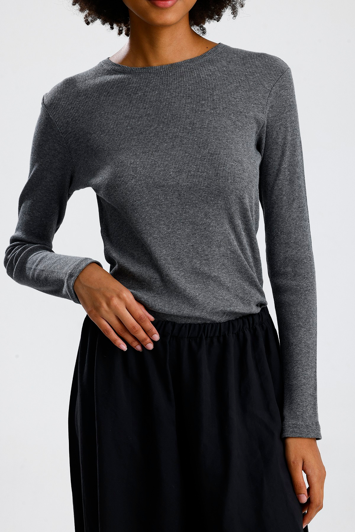 Gri Uzun Kol Basic Tshirt