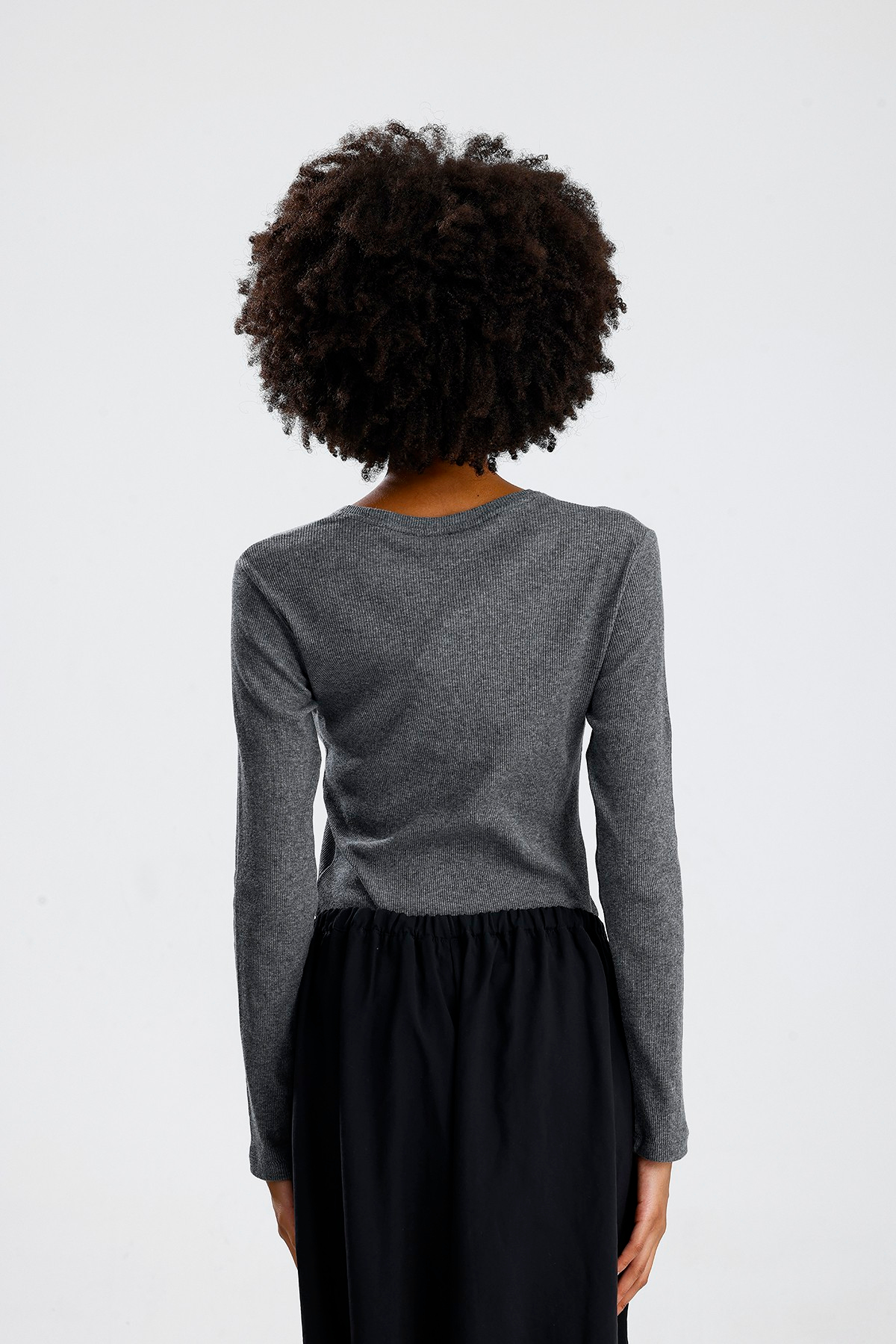 Gri Uzun Kol Basic Tshirt