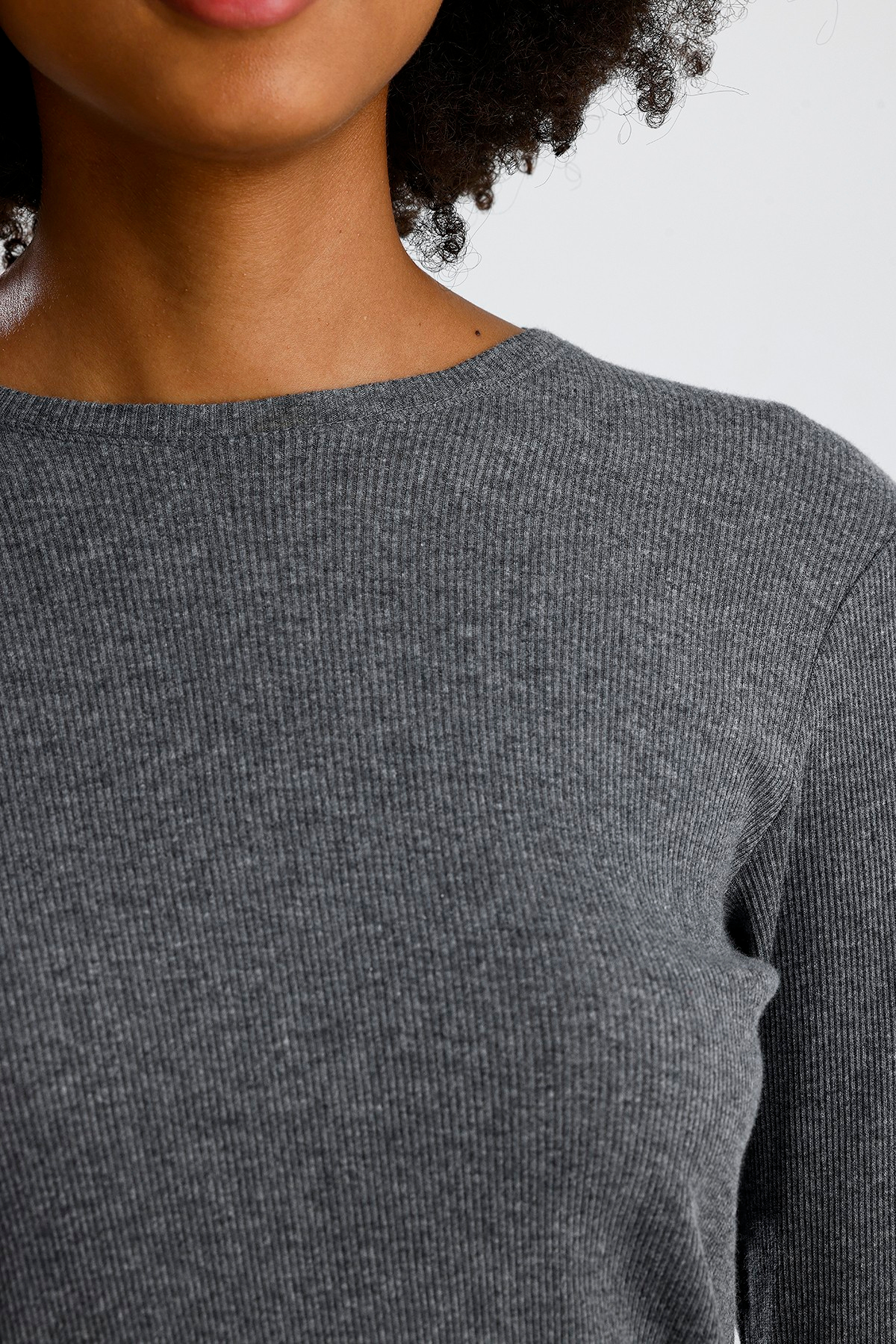 Gri Uzun Kol Basic Tshirt