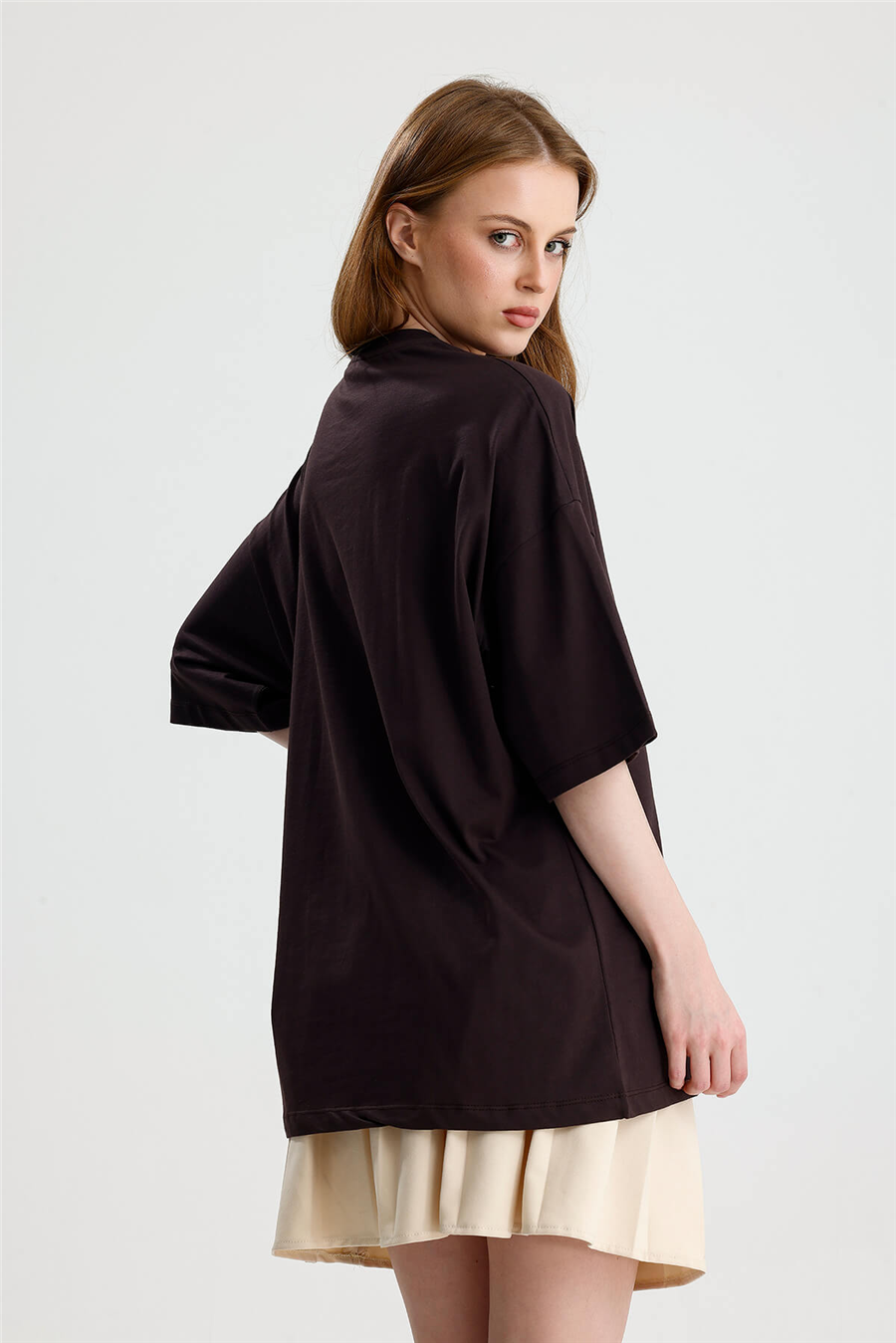 Kahve Oversize Kısa Kol Tshirt