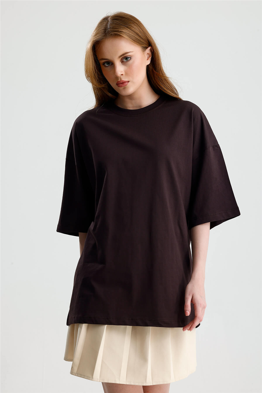 Kahve Oversize Kısa Kol Tshirt