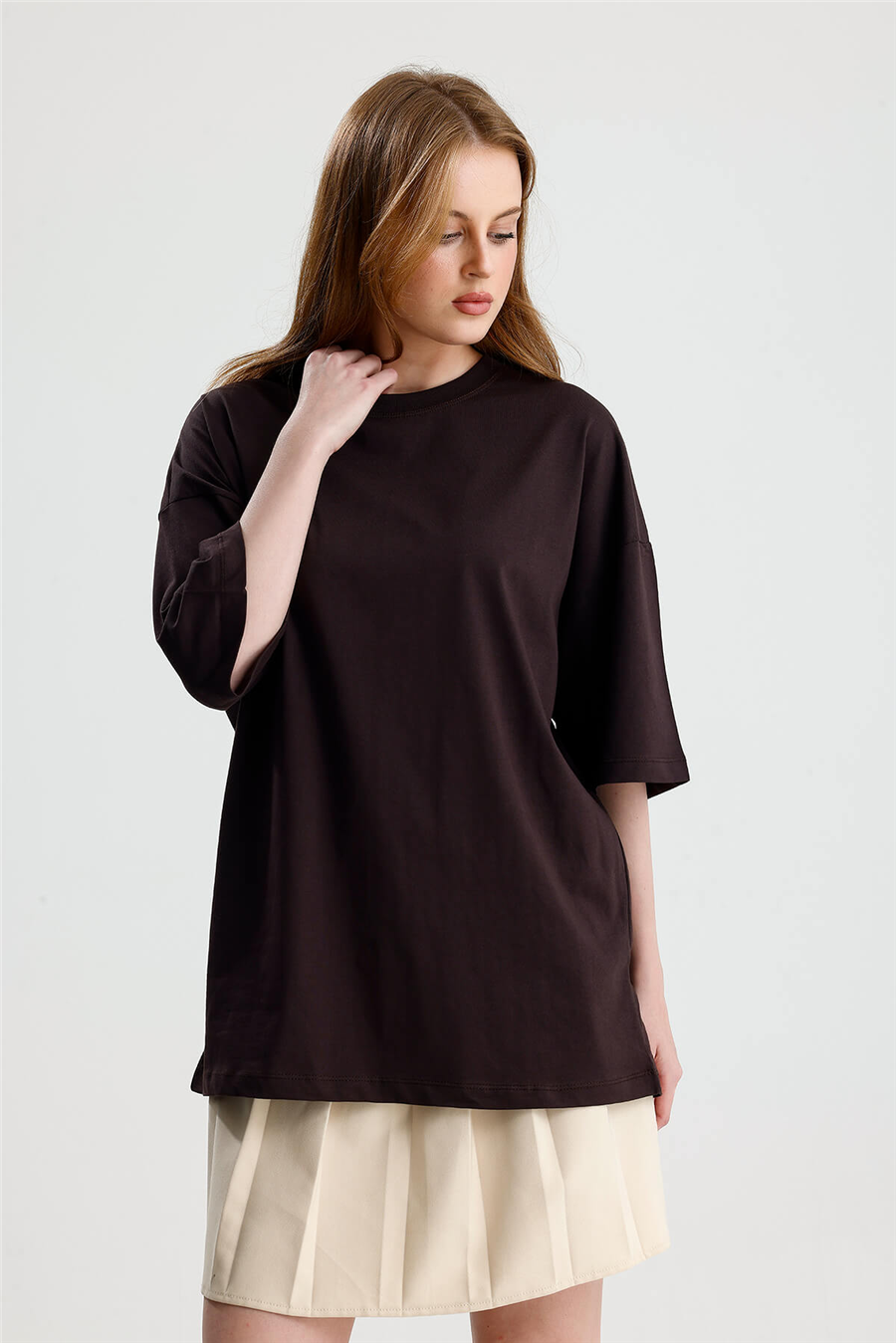 Kahve Oversize Kısa Kol Tshirt