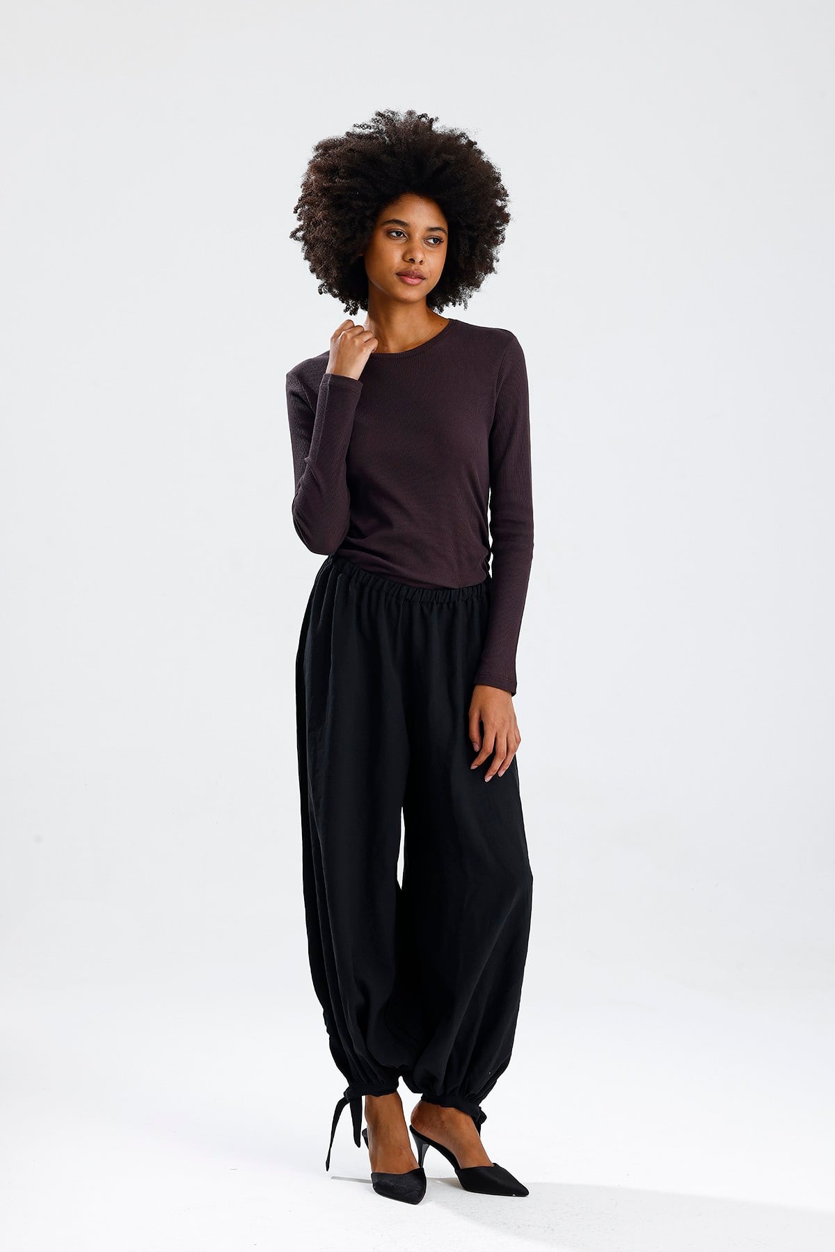 Kahve Uzun Kol Basic Tshirt